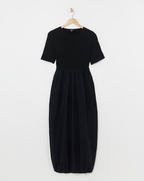 Simply Be - Women's Jersey Poplin Mix Puffball Midi Dress - Size 10 - Black