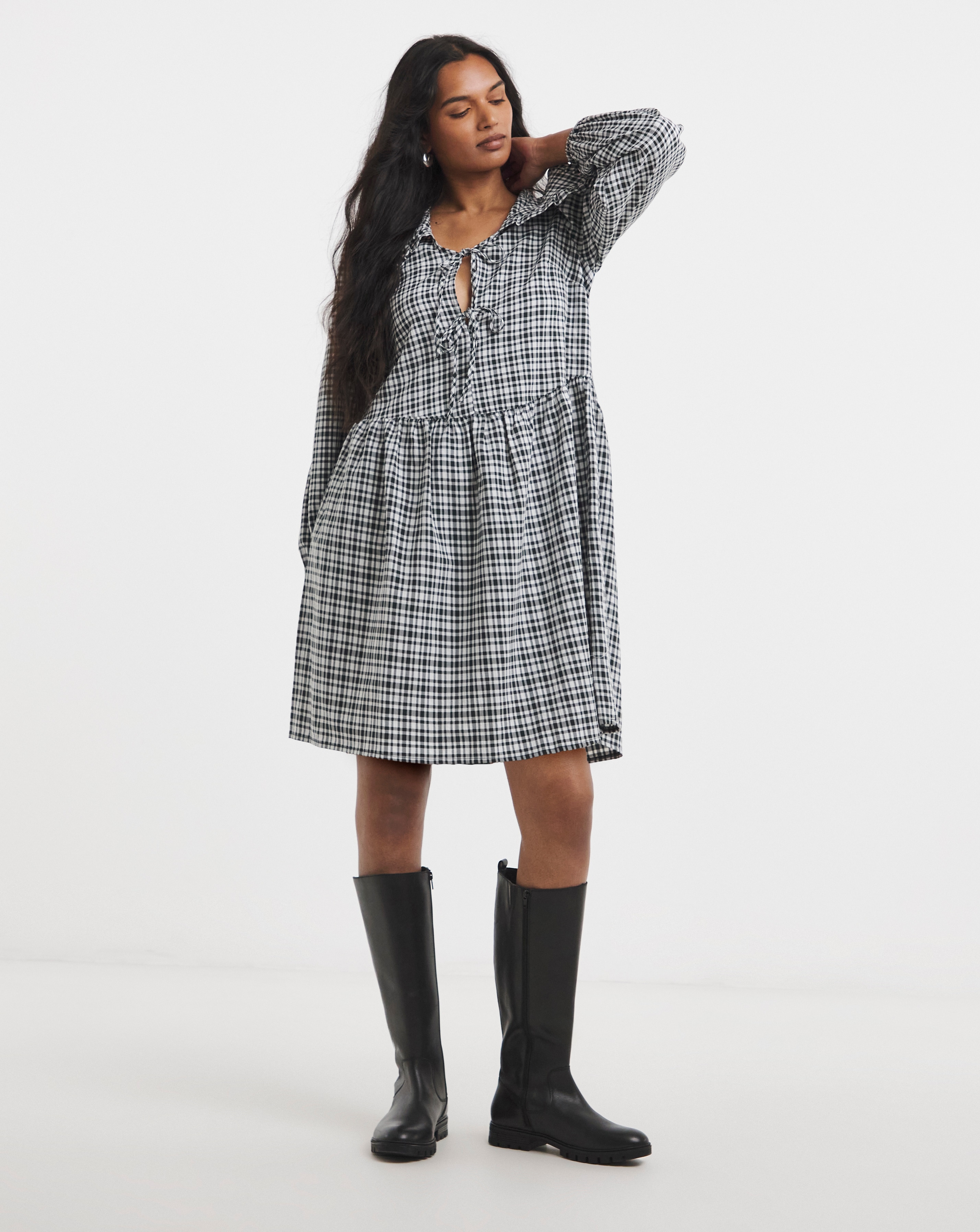 Simply Be - Women's Checked Collared Smock Dress - Size 10 - Mono check - 98% Polyester 2% Elastane