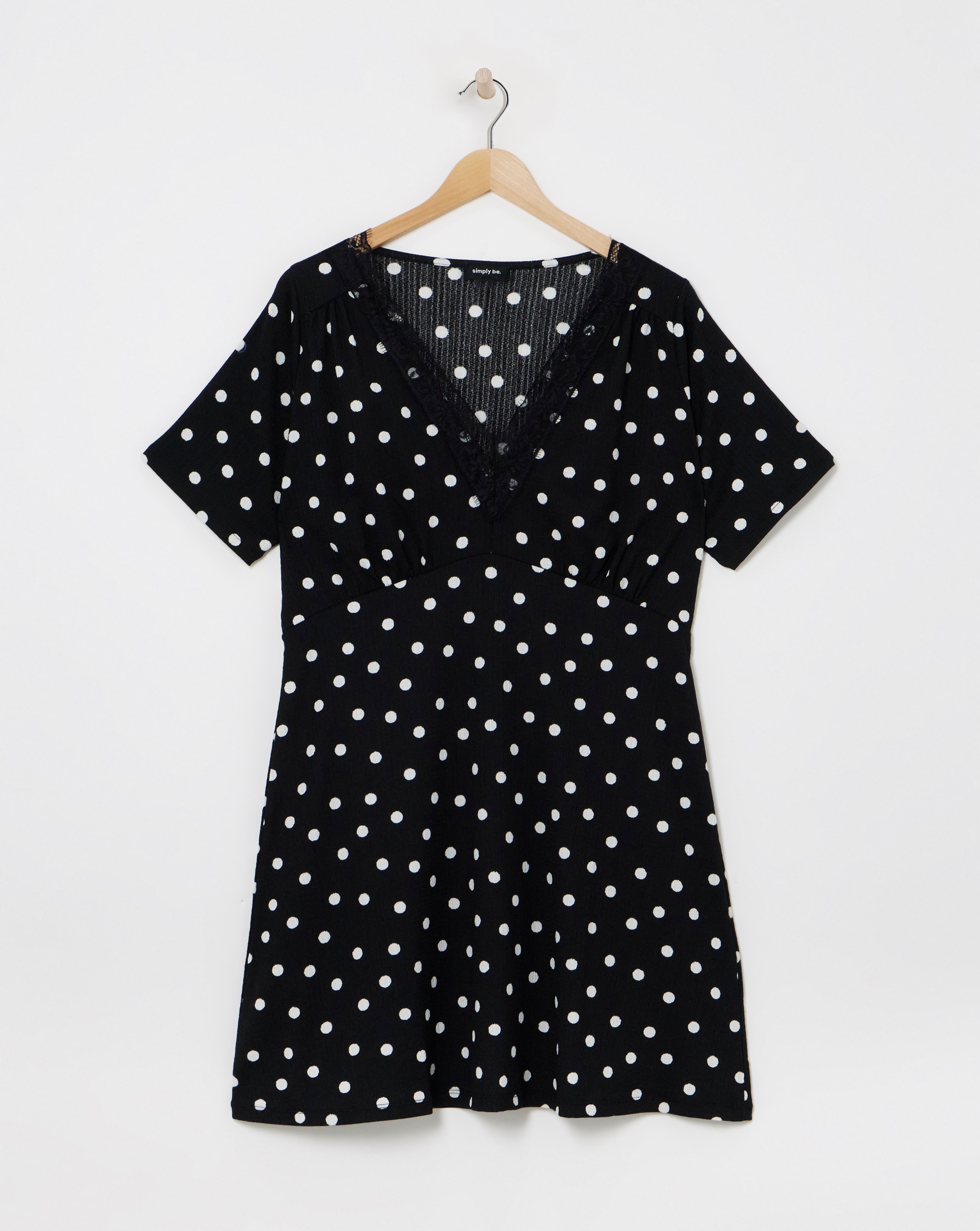 Simply Be - Women's Waffle Lace Trim Skater Dress - Size 10 - Spot print - 99% Recycled Polyester 1% Elastane