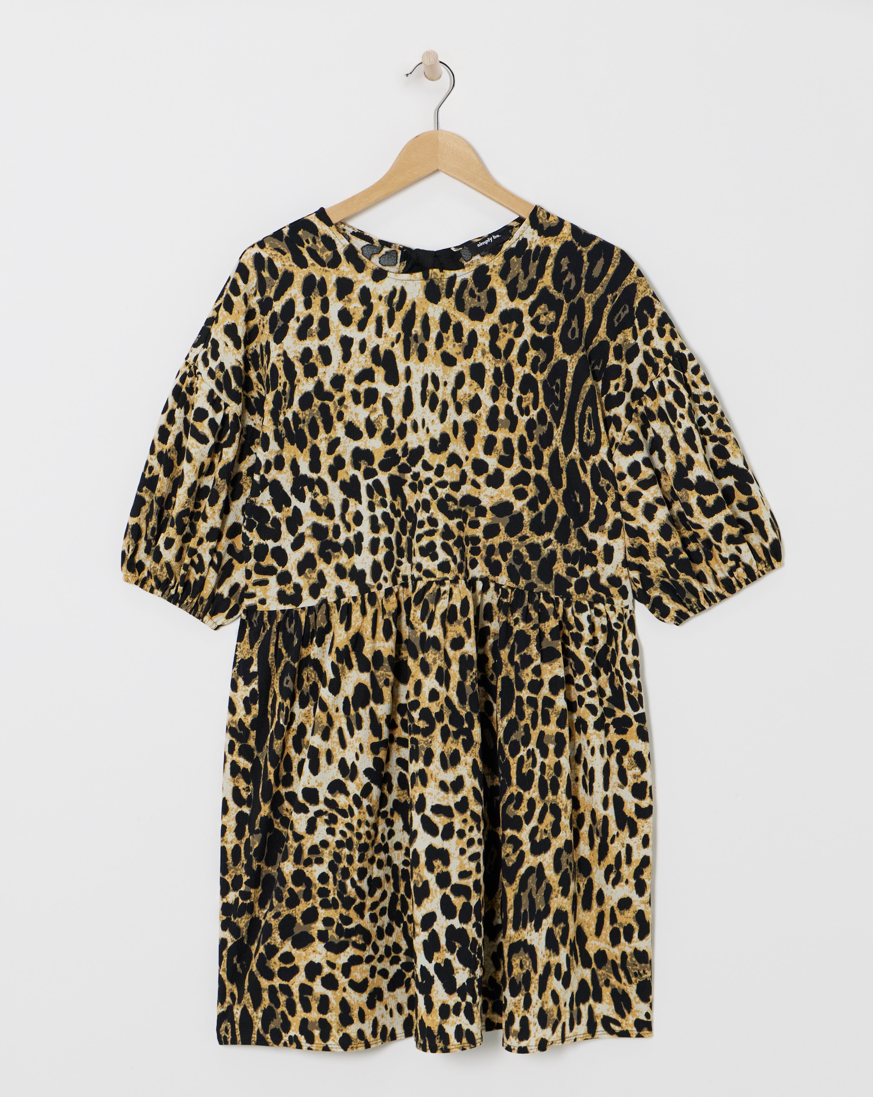 Simply Be - Women's Bow Detail Waffle Smock Dress - Size 18 - Leopard - 98% Polyester 2% Elastane