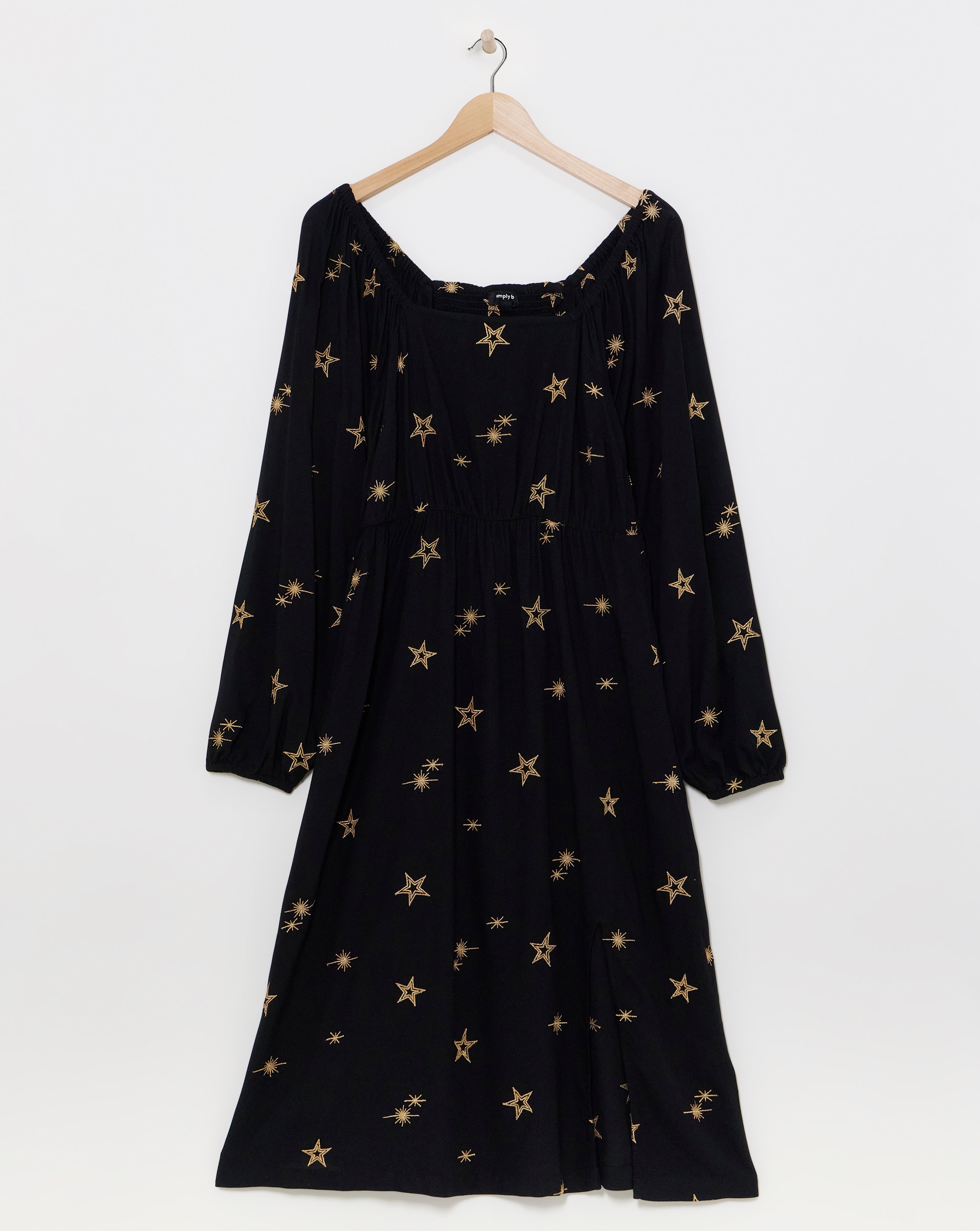 Simply Be - Women's Black Star Embroidered Midi Dress - Size 10 - Black gold - 100% Cotton