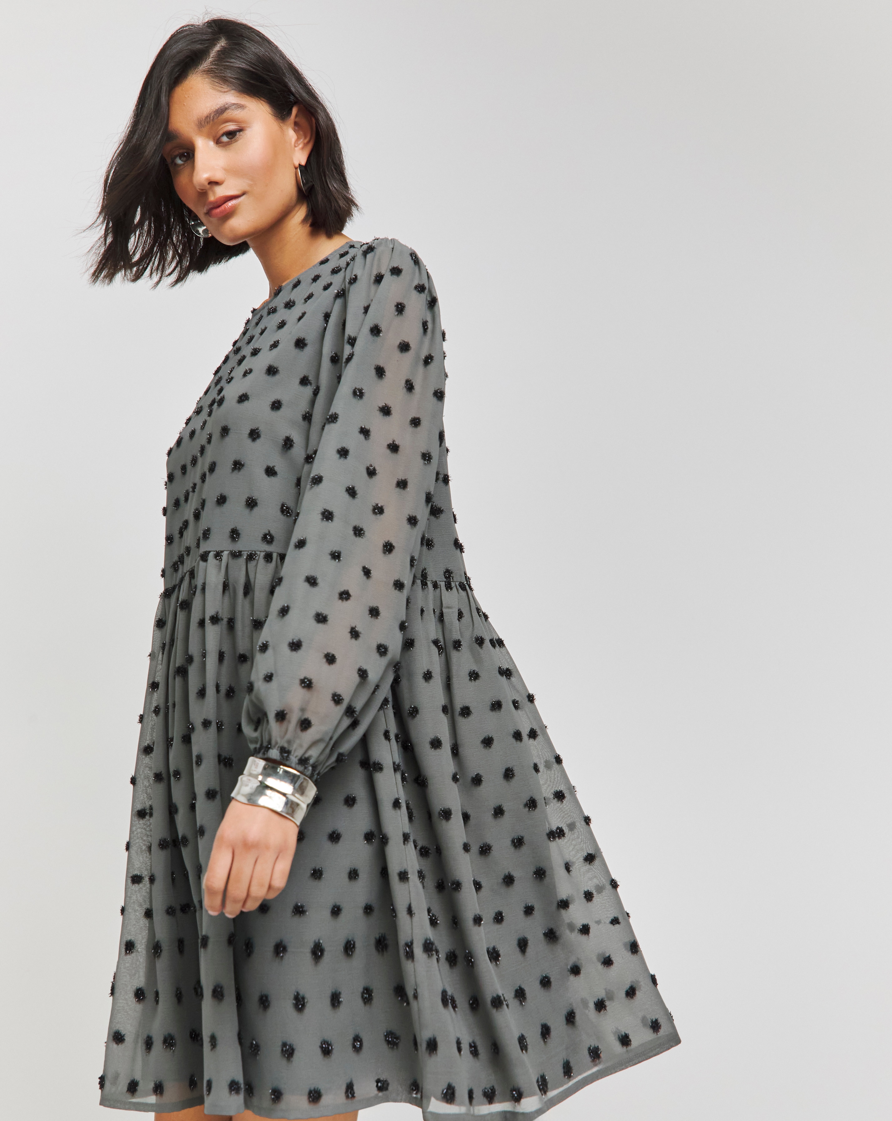 Simply Be - Women's Grey Spot Oversized Smock Dress - Size 10 - Grey spot
