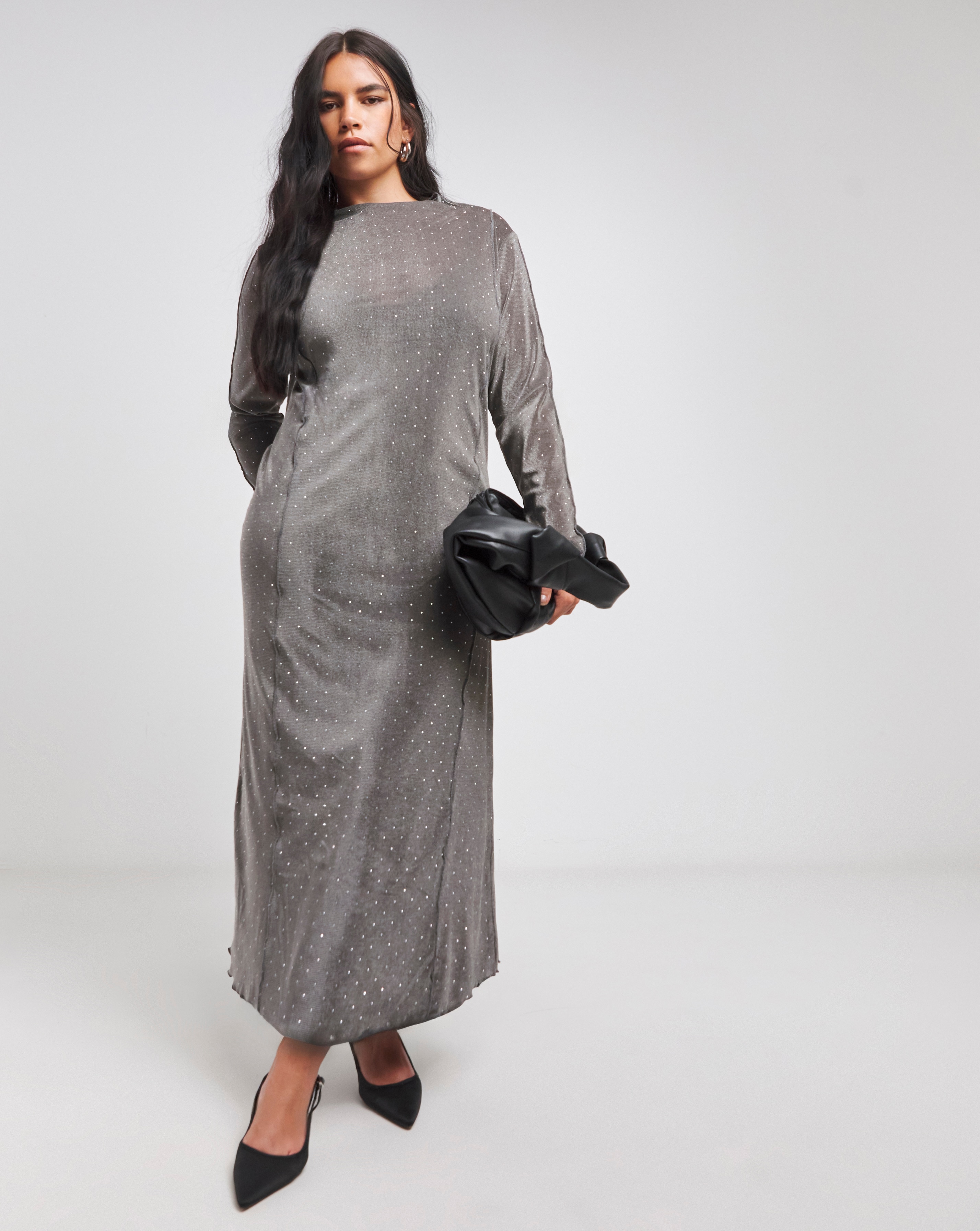 Simply Be - Women's Grey Embellished Mesh Midaxi Dress - Size 10 - Grey - 92% Polyester 8% Elastane