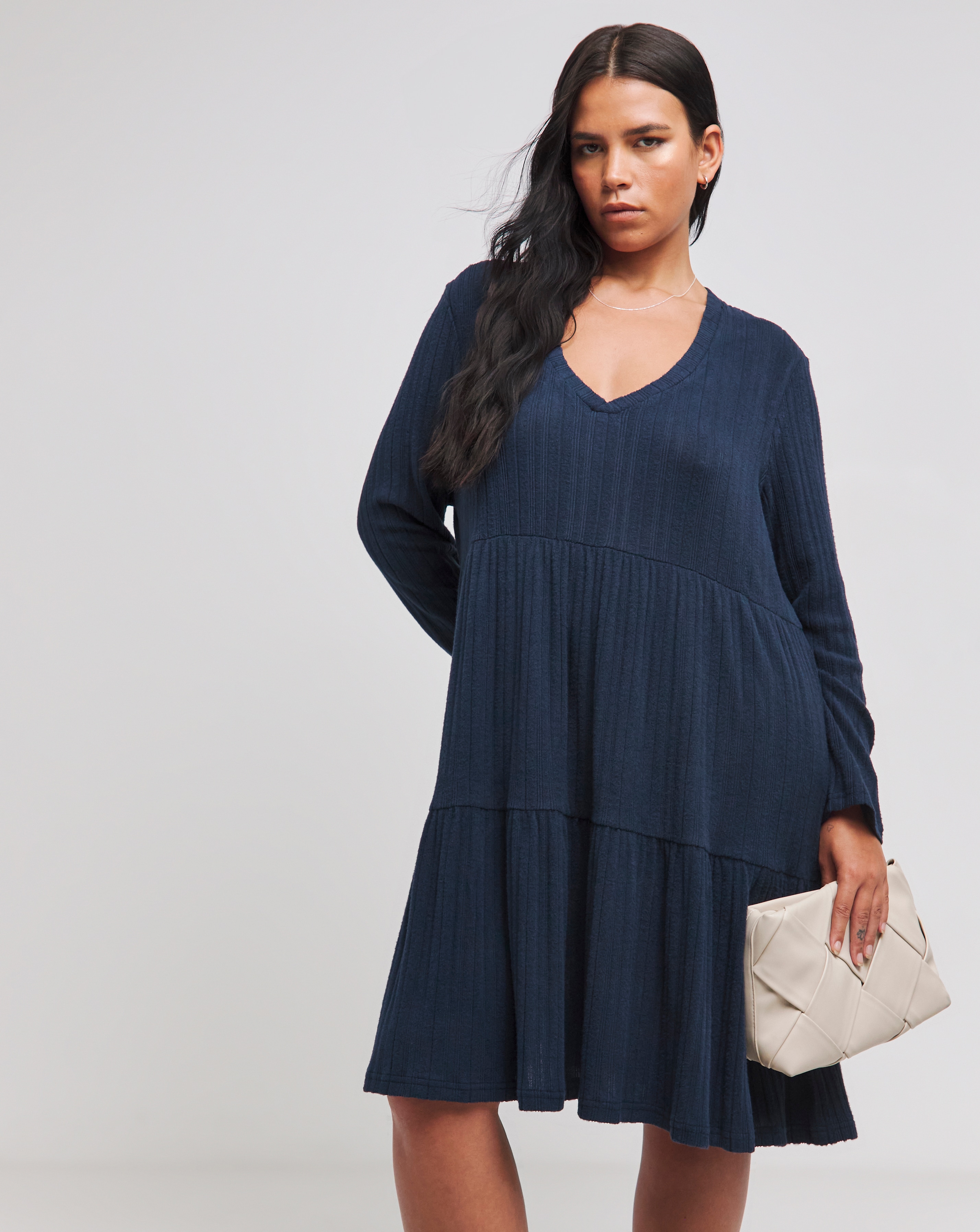 Simply Be - Women's Navy Ribbed Smock Dress - Size 10 - Navy - 95% Recycled Polyester 5% Elastane