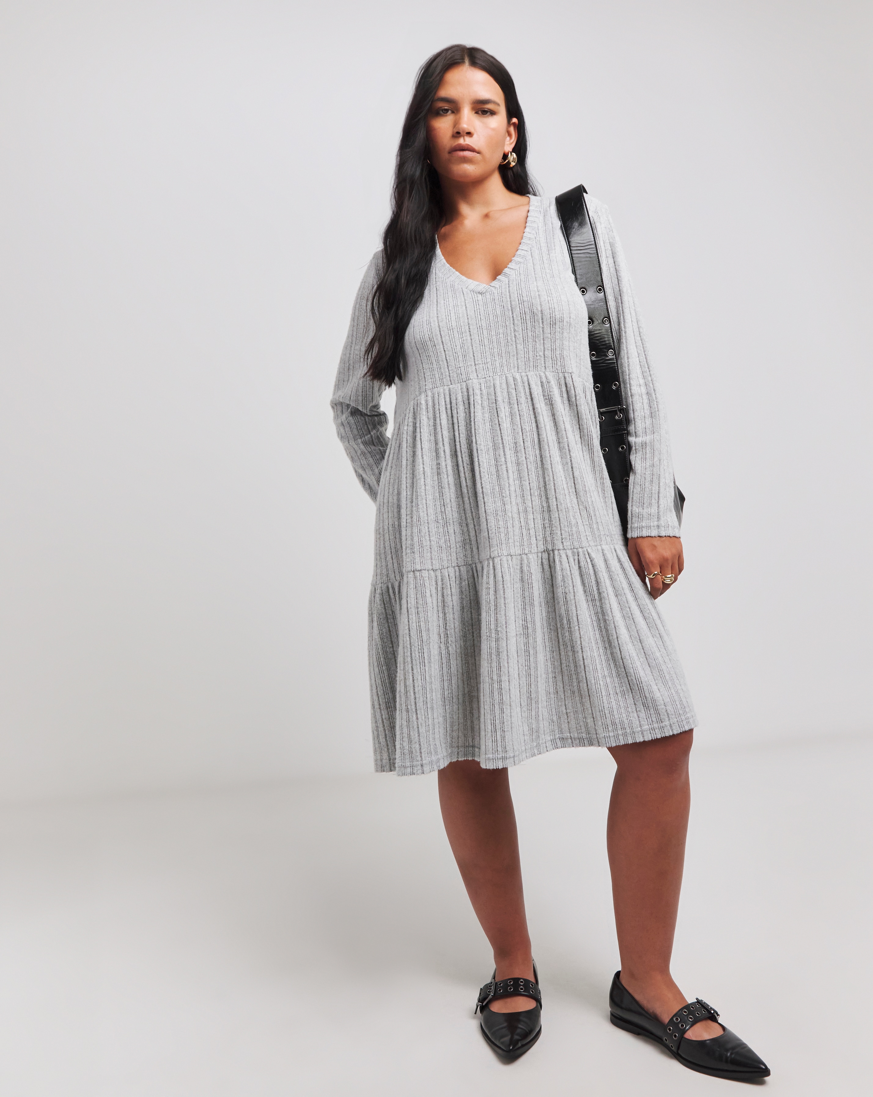 Simply Be - Women's Grey Ribbed Smock Dress - Size 10 - Grey - 95% Recycled Polyester 5% Elastane