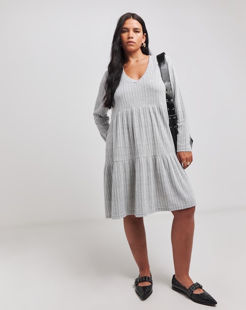 Simply Be - Women's Grey Ribbed Smock Dress - Size 10 - Grey - 95% Recycled Polyester 5% Elastane