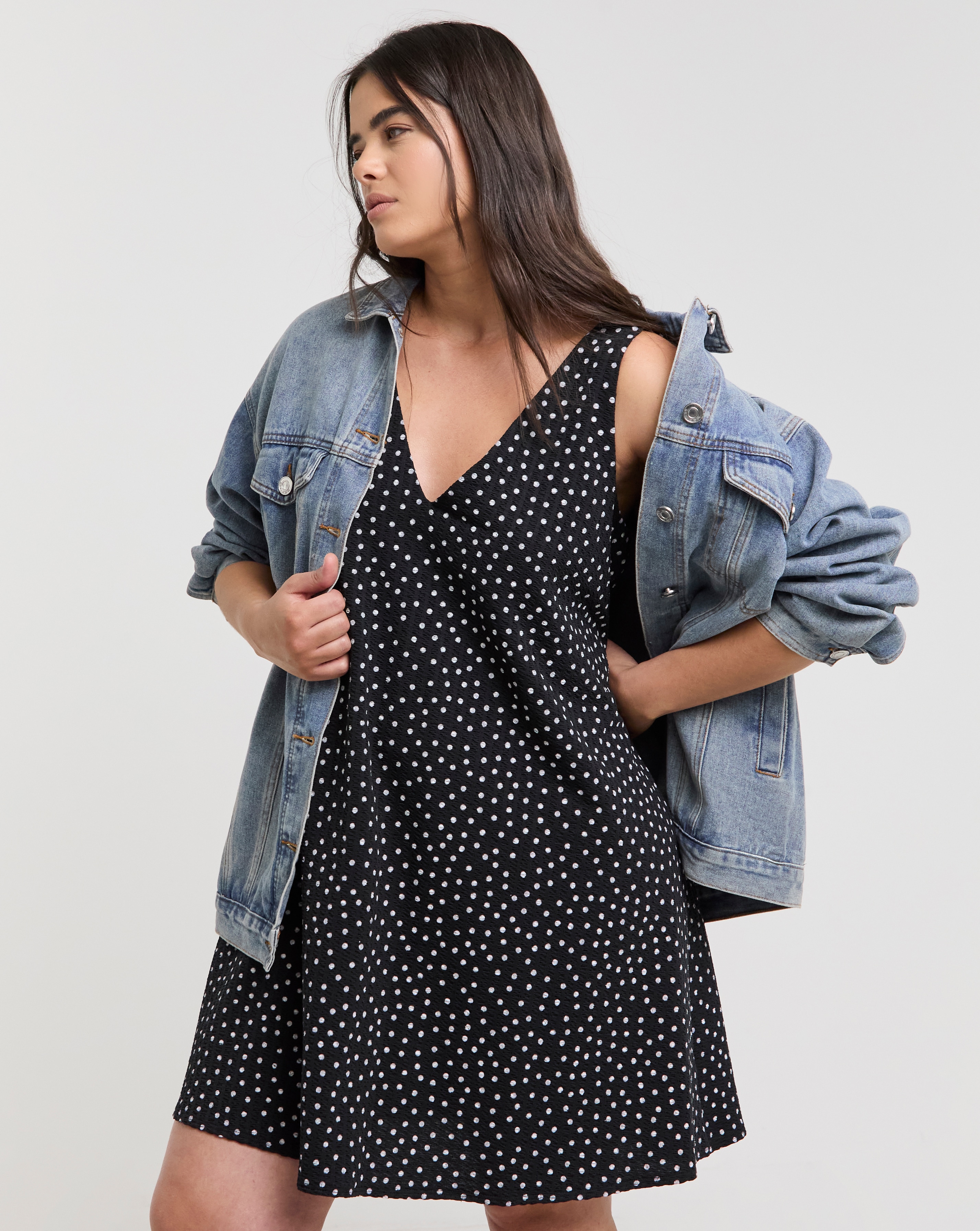 Simply Be - Women's Textured Jersey Smock Dress - Size 12 - Mono spot - 96% Recycled Polyester 4% Elastane