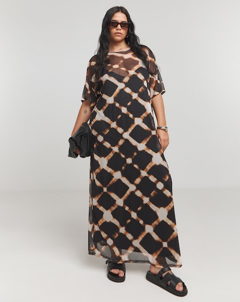 Simply Be - Women's Printed Mesh T-Shirt Dress - Size 10 - Black print