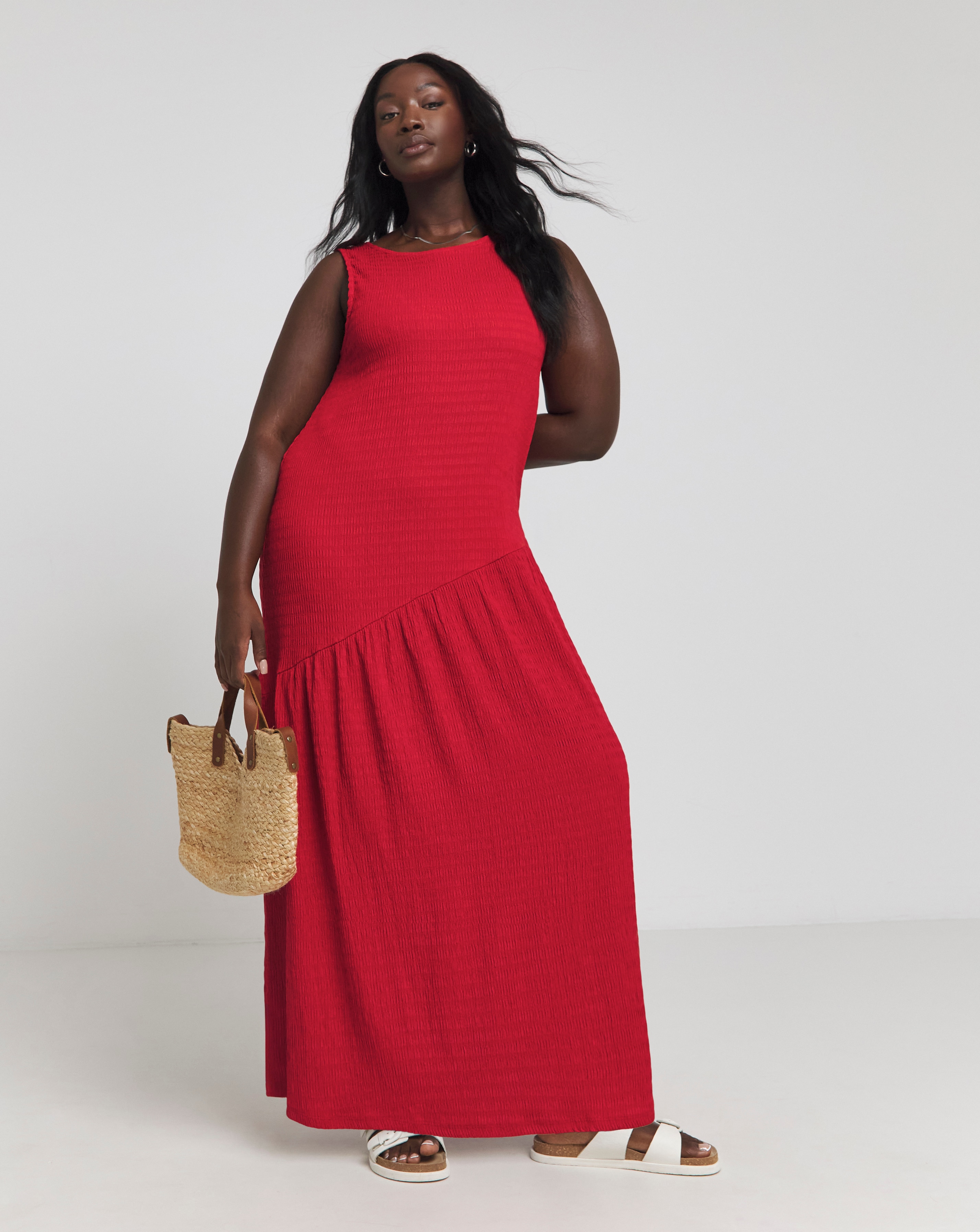 Simply Be - Women's Textured Jersey Asymmetric Maxi Dress - Size 20 - Red - 96% Recycled Polyester 4% Elastane