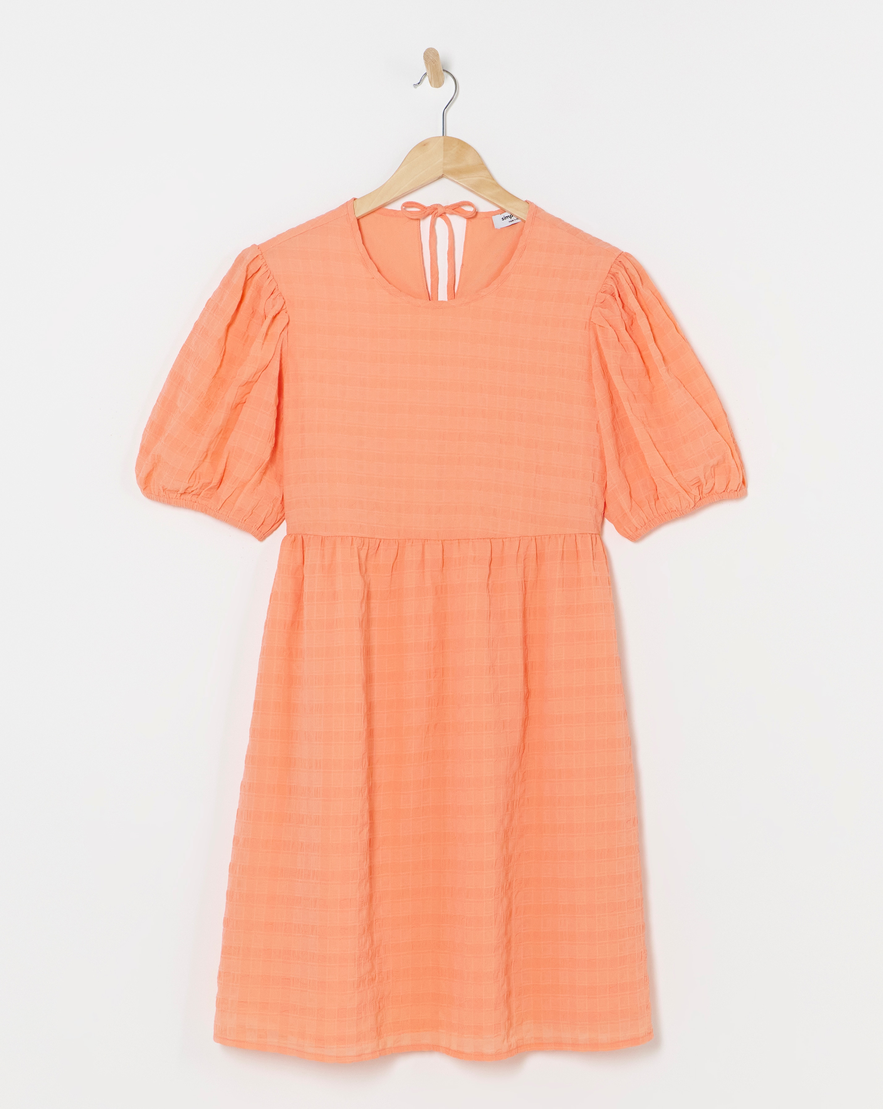 Simply Be - Women's Check Bow Detail Smock Dress - Size 14 - Coral - 65% Cotton 35% Viscose