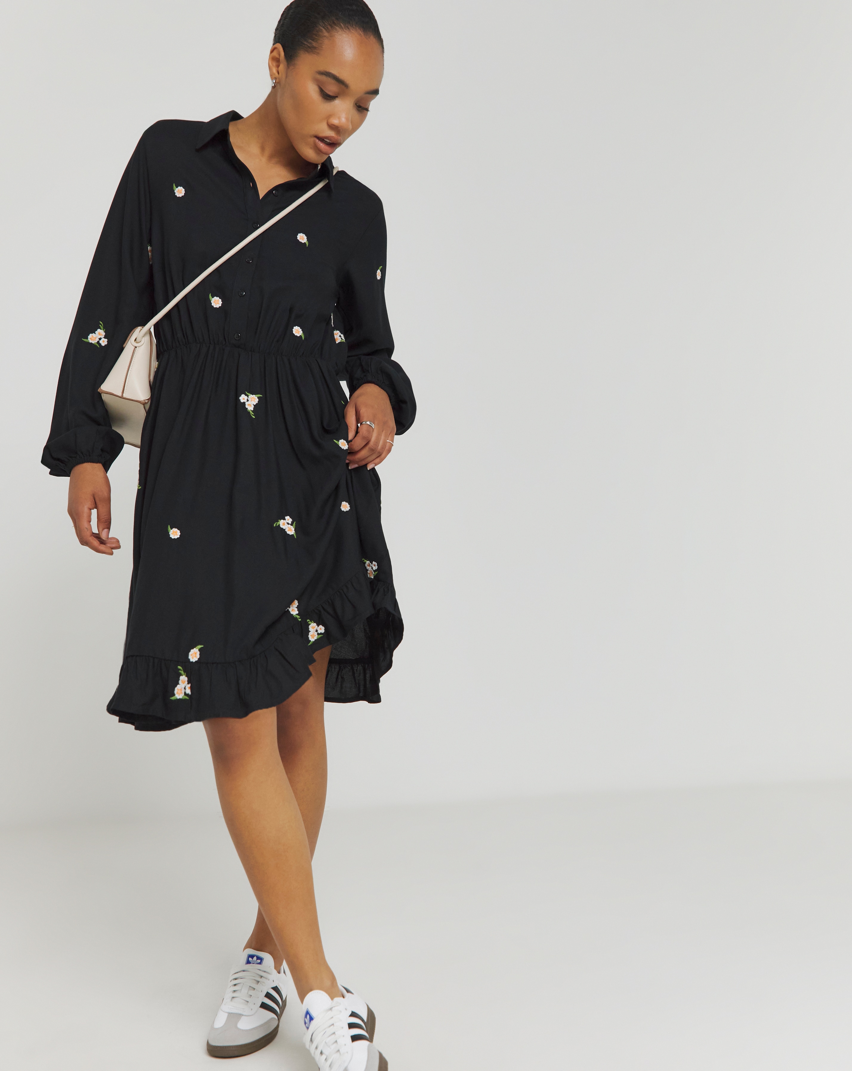 Simply Be - Women's Ditsy Floral Embroidered Shirt Dress - Size 24 - Black - EcoVero TM Viscose - Sustainable