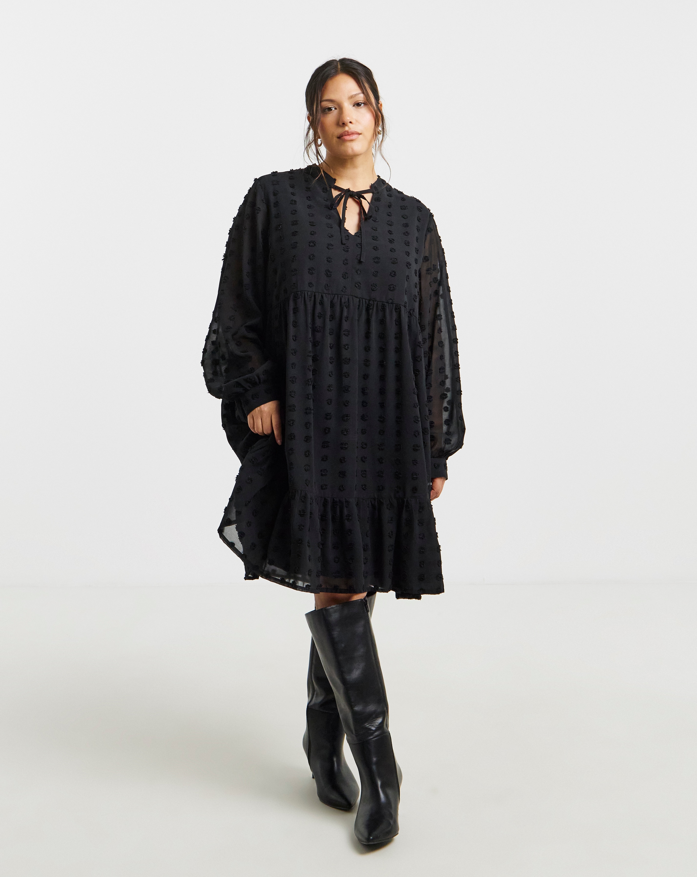 Simply Be Black Dobby Smock Dress