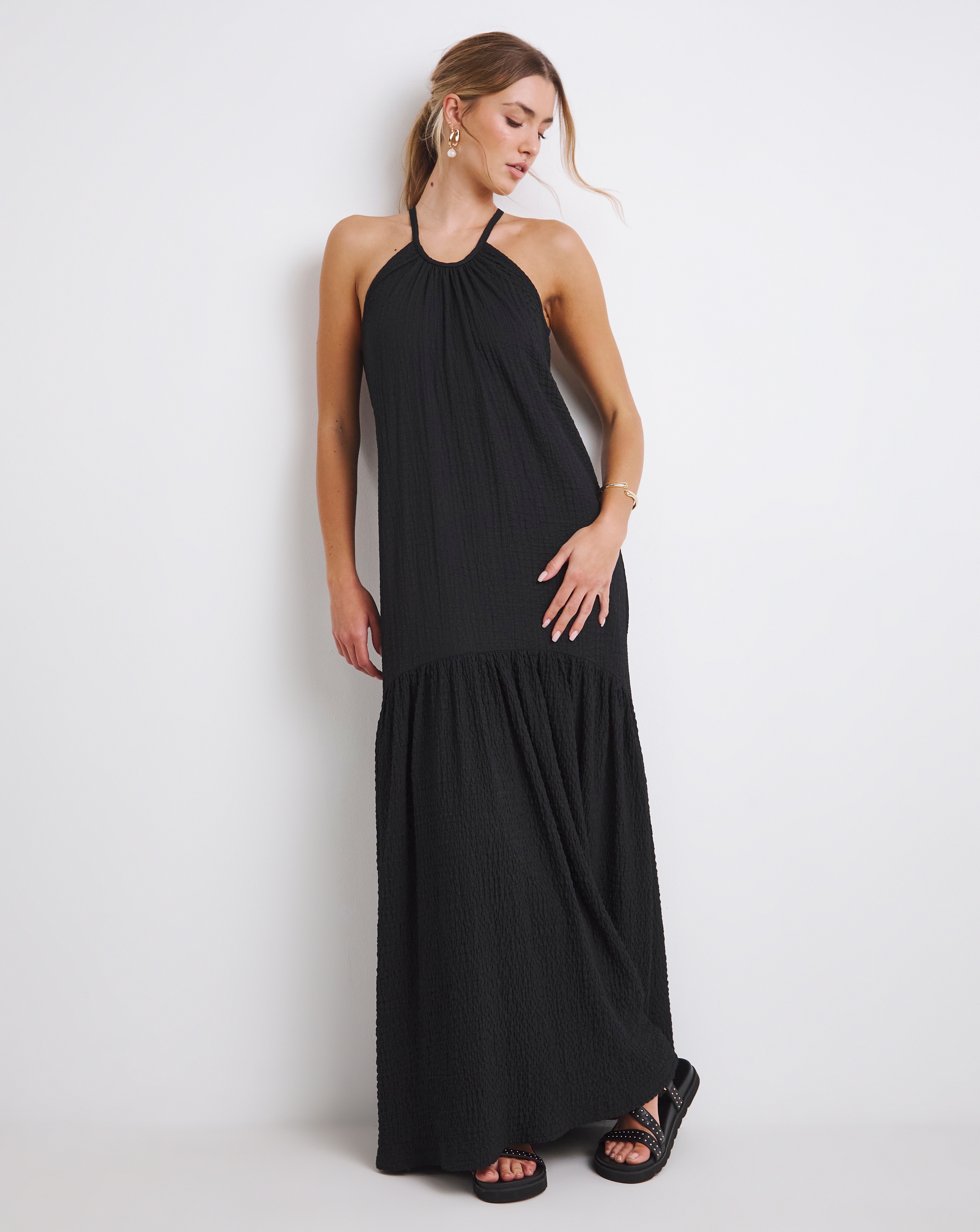 Simply Be - Women's Textured Jersey Maxi Dress - Size 14 - Black - 98.5% Polyester 1.5% Elastane