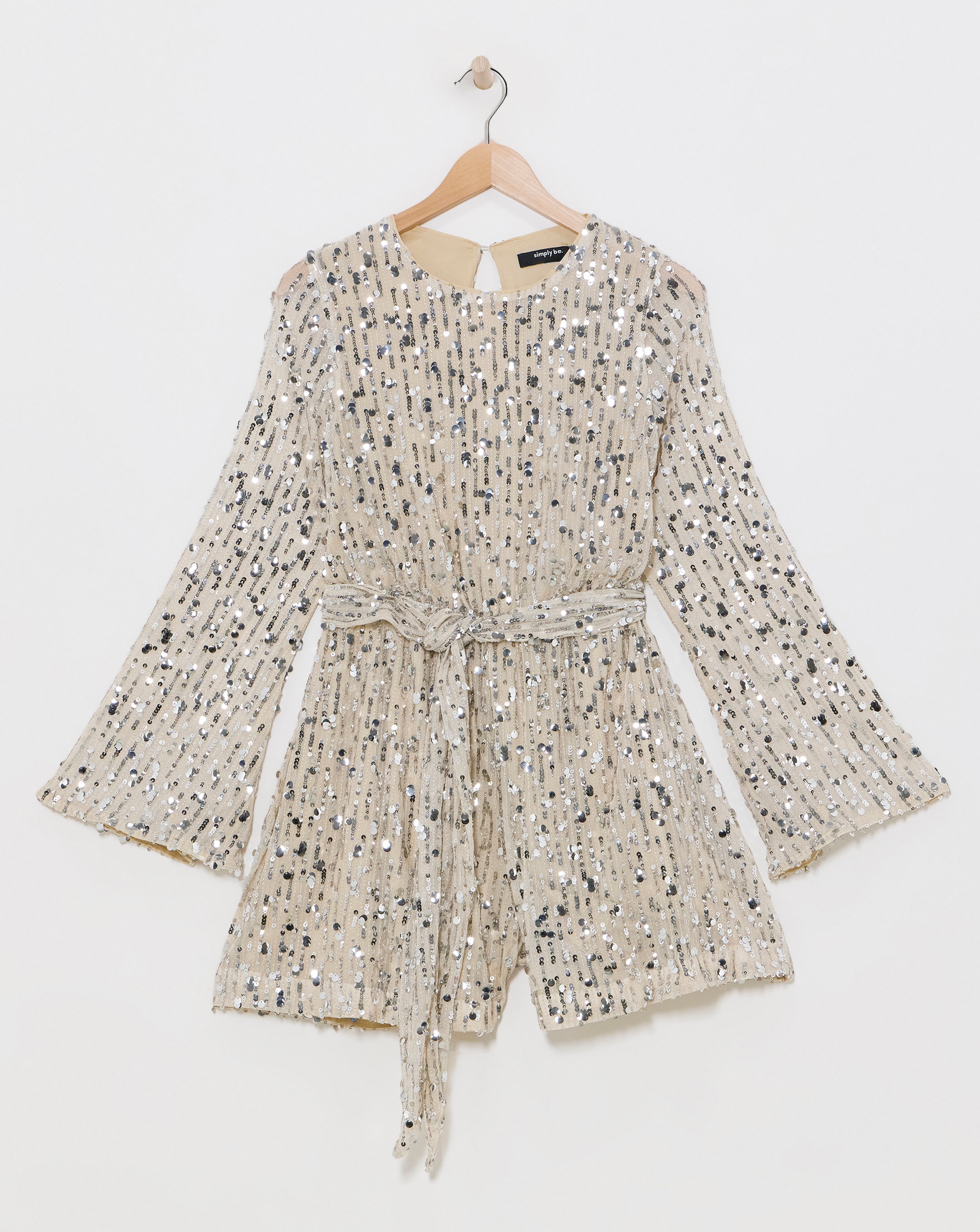 Nude/Silver Sequin Belted Playsuit