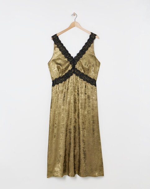 Simply Be - Women's Gold Lace Trim Slip Dress - Size 18 - Gold