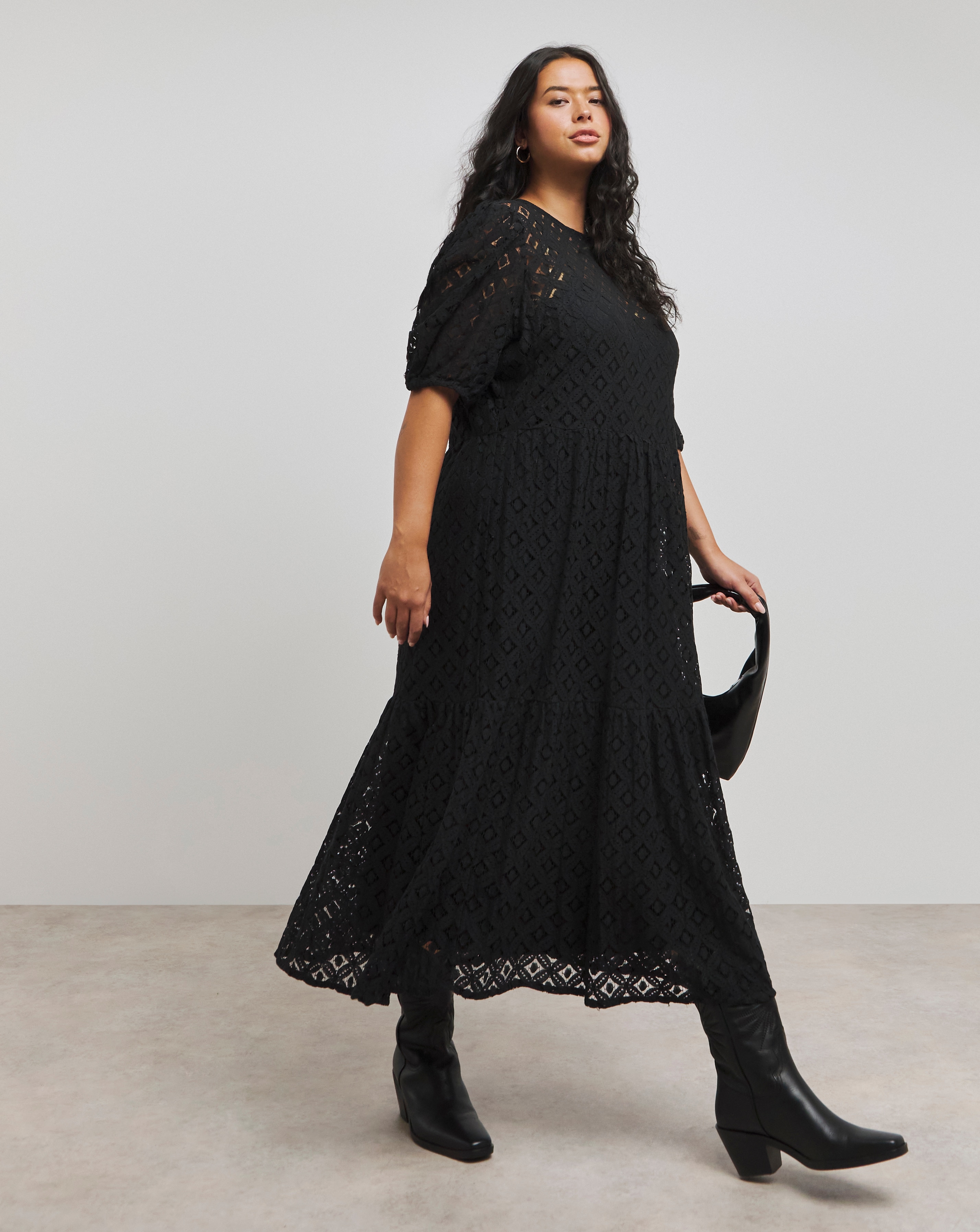 Simply Be - Women's Black Lace Tiered Midaxi Dress - Size 10 - Black