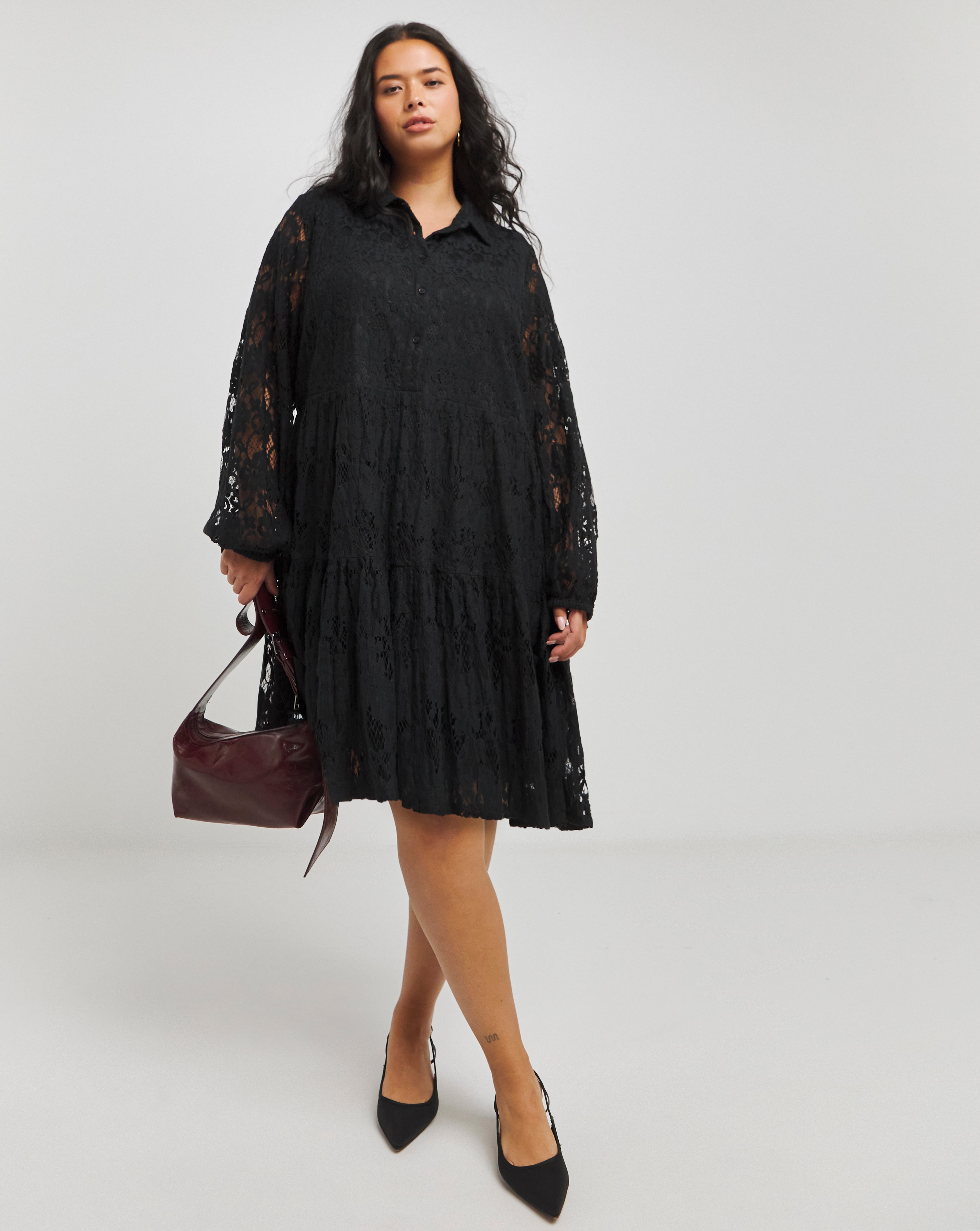 Simply Be - Women's Black Lace Smock Shirt Dress - Size 12 - Black