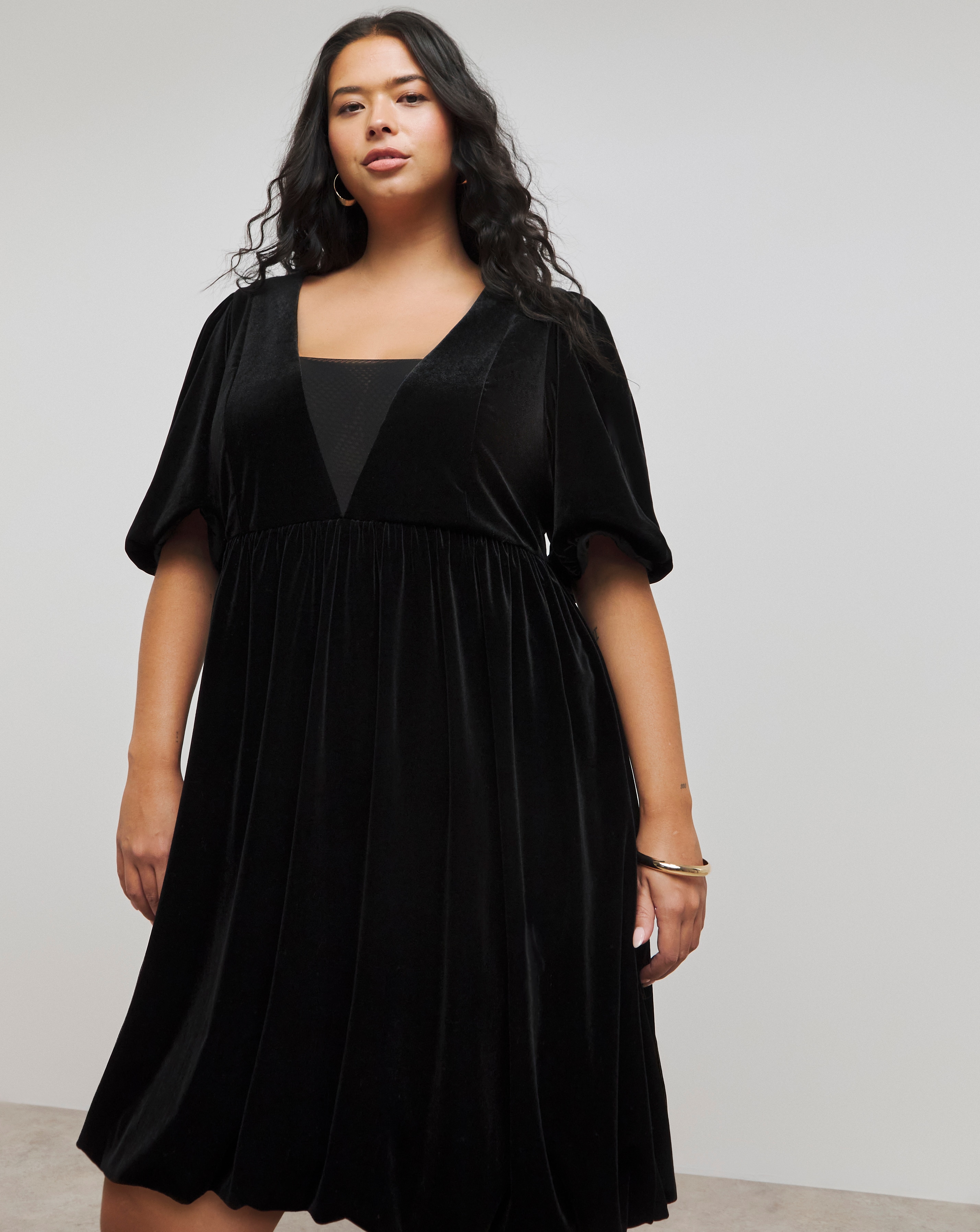 Simply Be - Women's Black Velour Puffball Skater Dress - Size 10 - Black - 95% Polyamide 5% Elastane