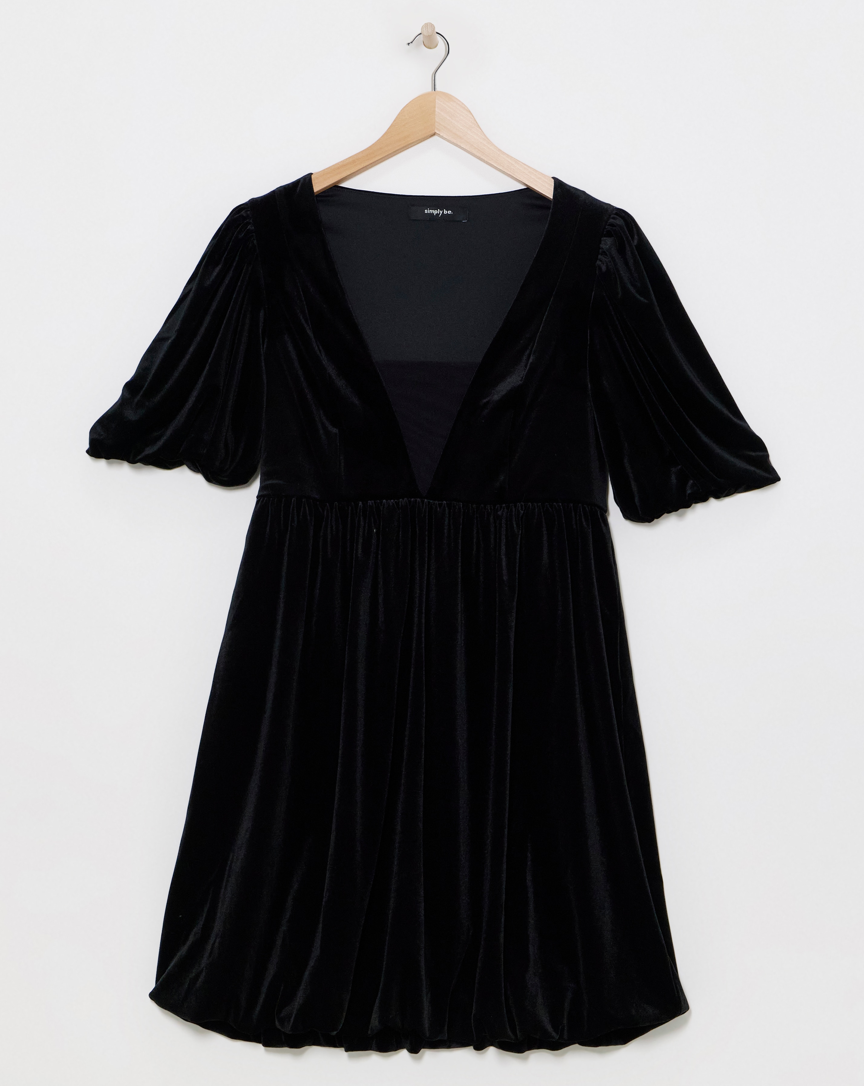 Simply Be - Women's Black Velour Puffball Skater Dress - Size 10 - Black - 95% Polyamide 5% Elastane