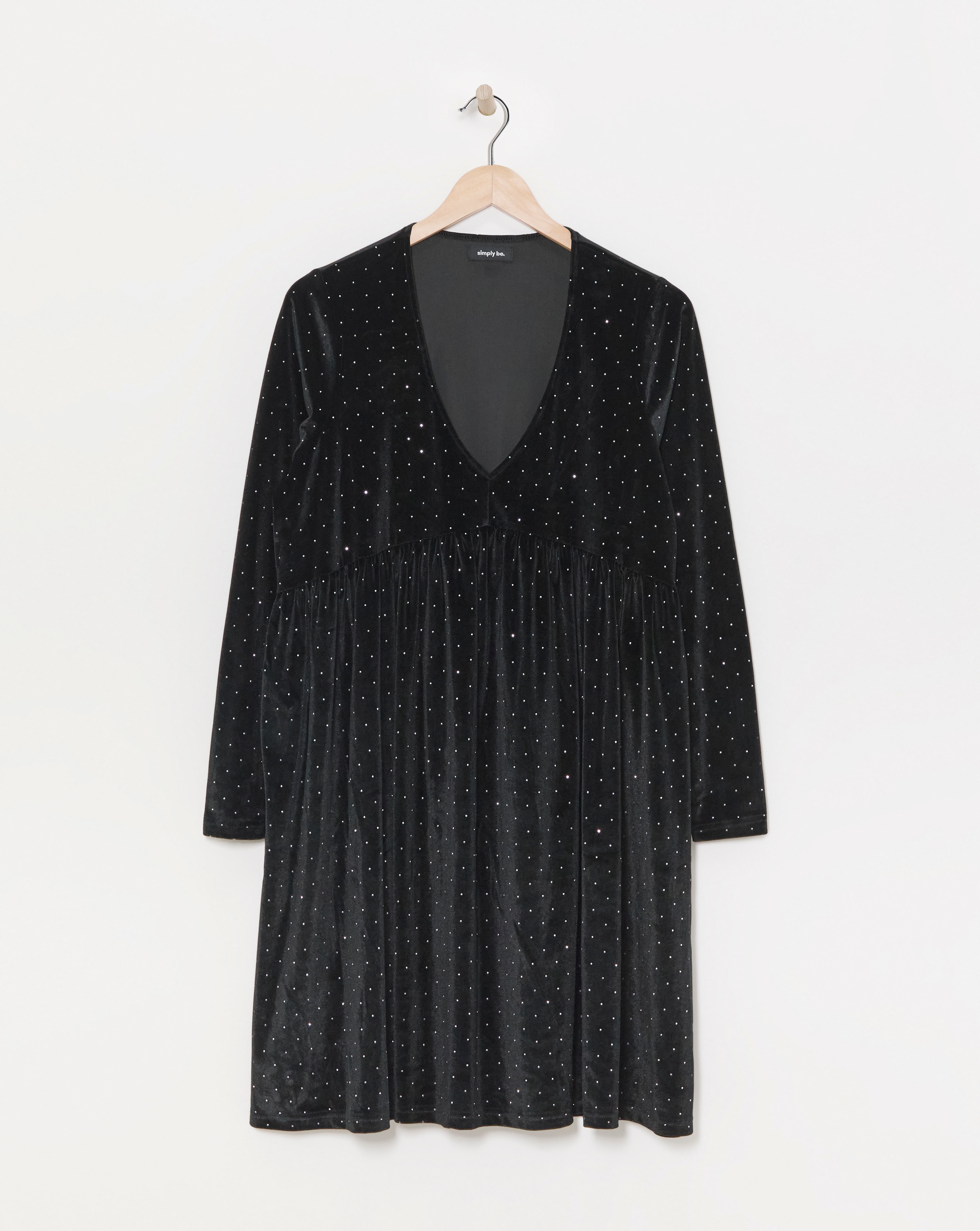 Simply Be - Women's Black Velour Hotfix Smock Dress - Size 10 - Black - 93% Recycled Polyester 7% Elastane