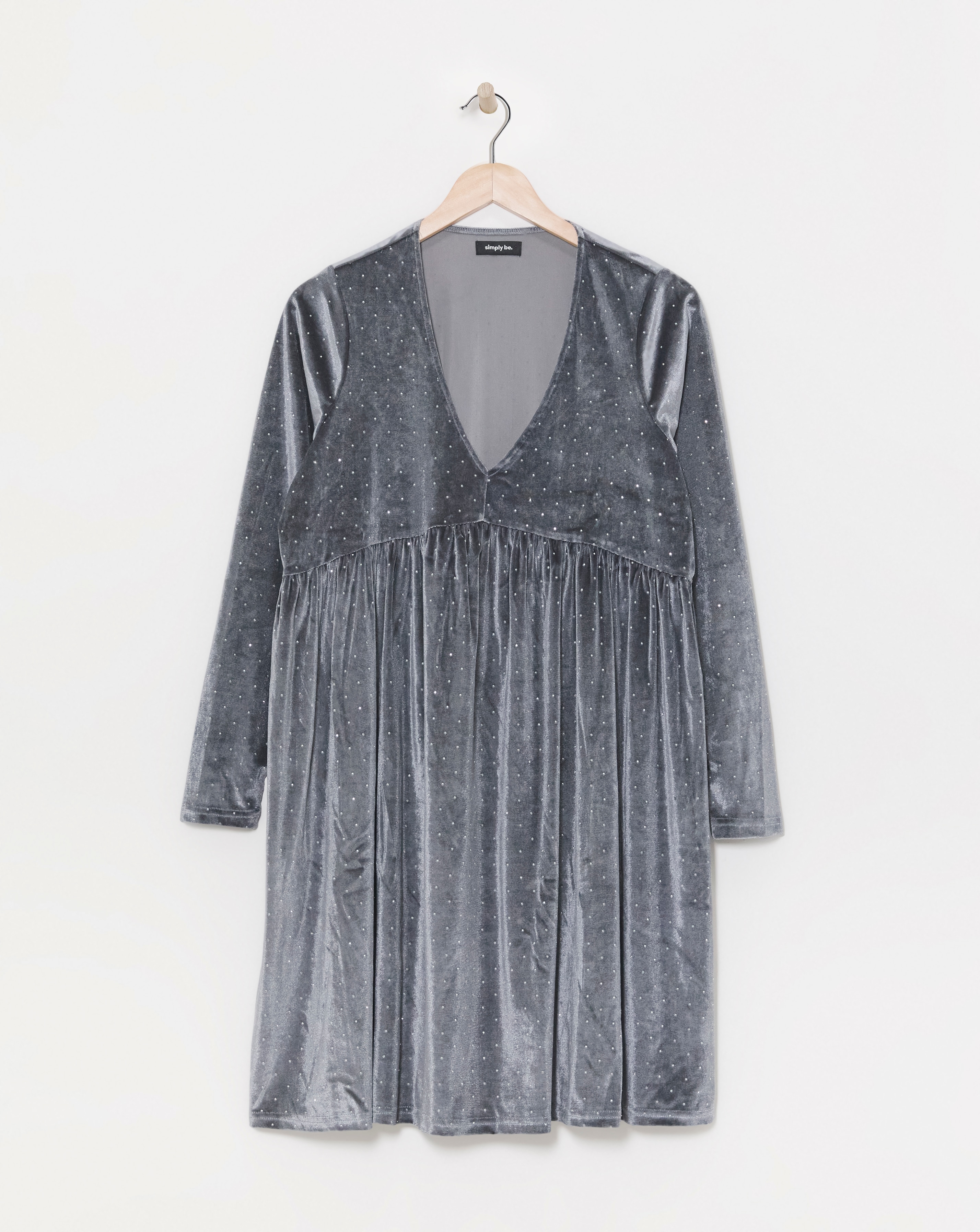 Simply Be - Women's Grey Velour Hotfix Smock Dress - Size 10 - Silver grey - 93% Recycled Polyester 7% Elastane