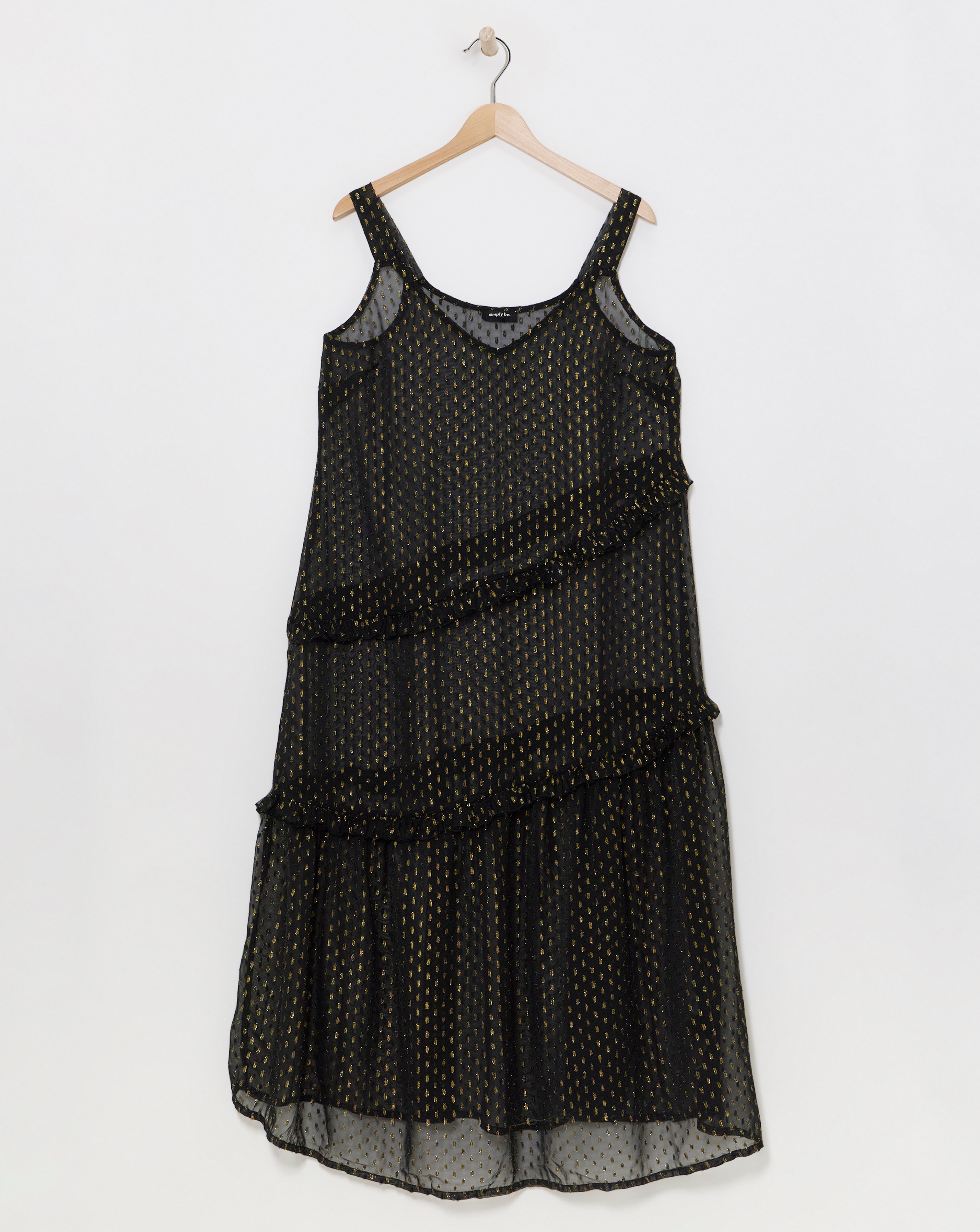 Simply Be - Women's Black/Gold Dobby Overlay Dress - Size 10 - Black/gold - 85% Polyester 15% Metallic Yarn