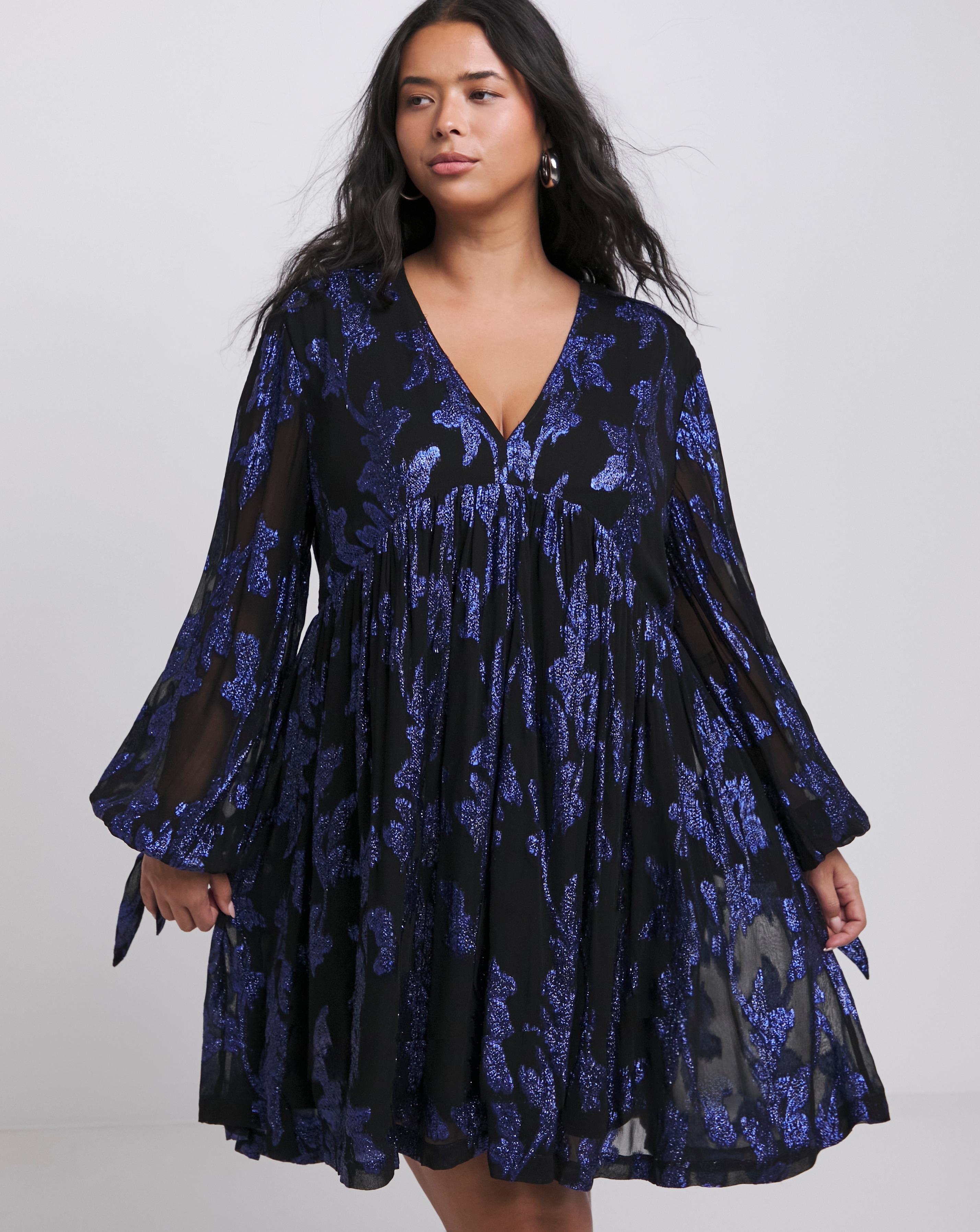 Simply Be - Women's Blue/Black Jacquard Smock Dress - Size 10 - Black/blue - 86% Viscose 14% Metallised Fibre