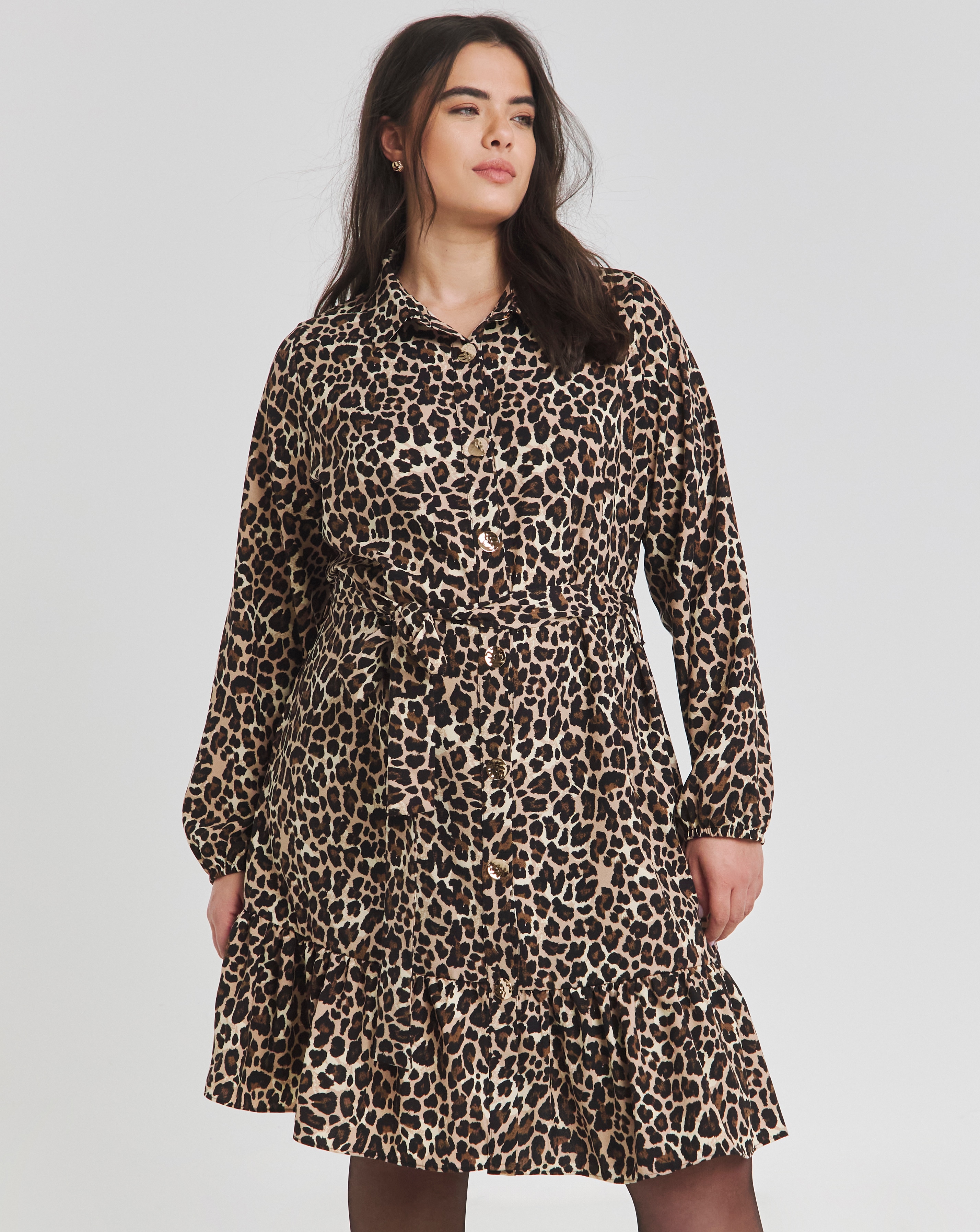 Simply Be - Women's Leopard Button Through Shirt Dress - Size 10 - Leopard - 100% Polyester