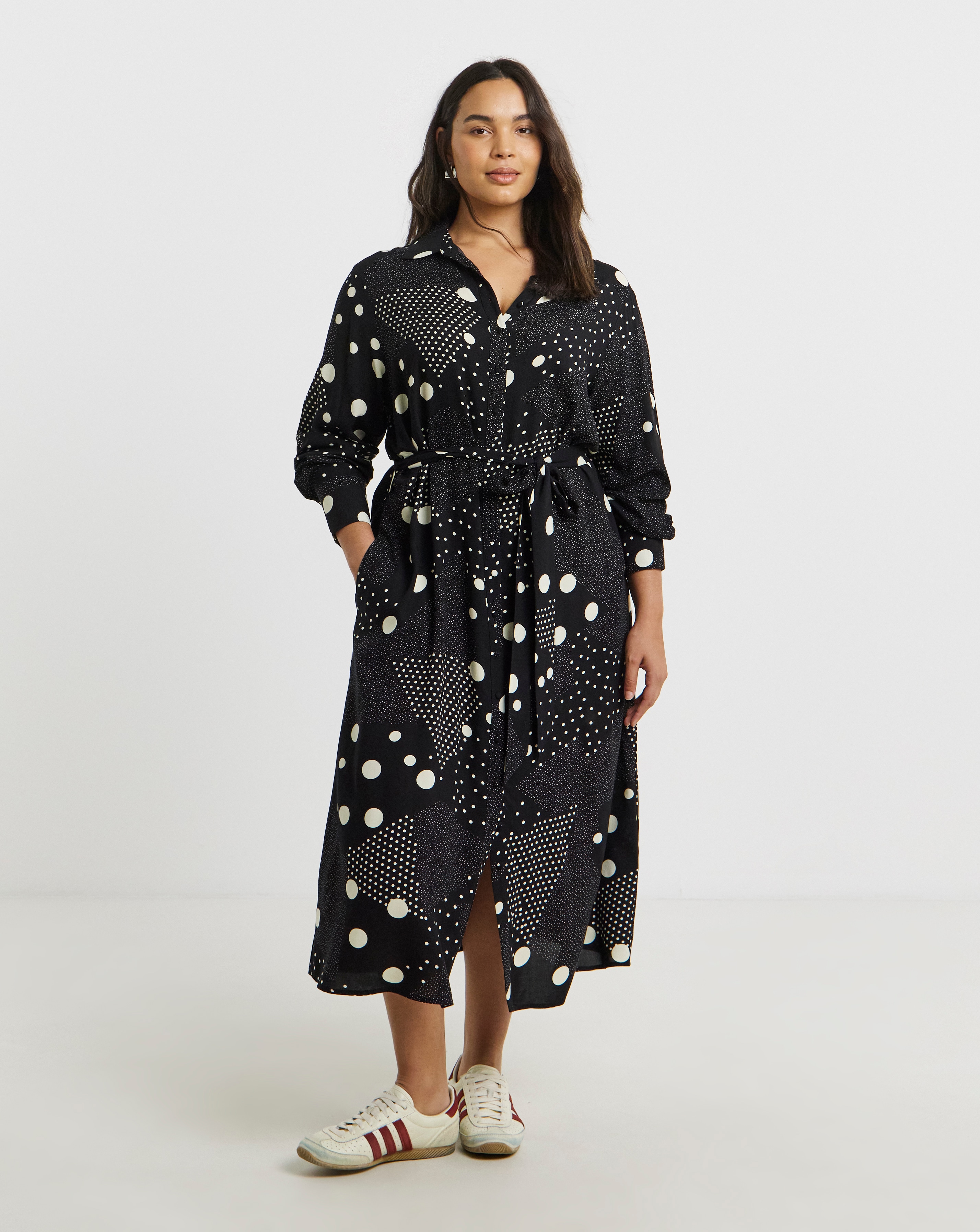 Black Print Viscose Midi Dress