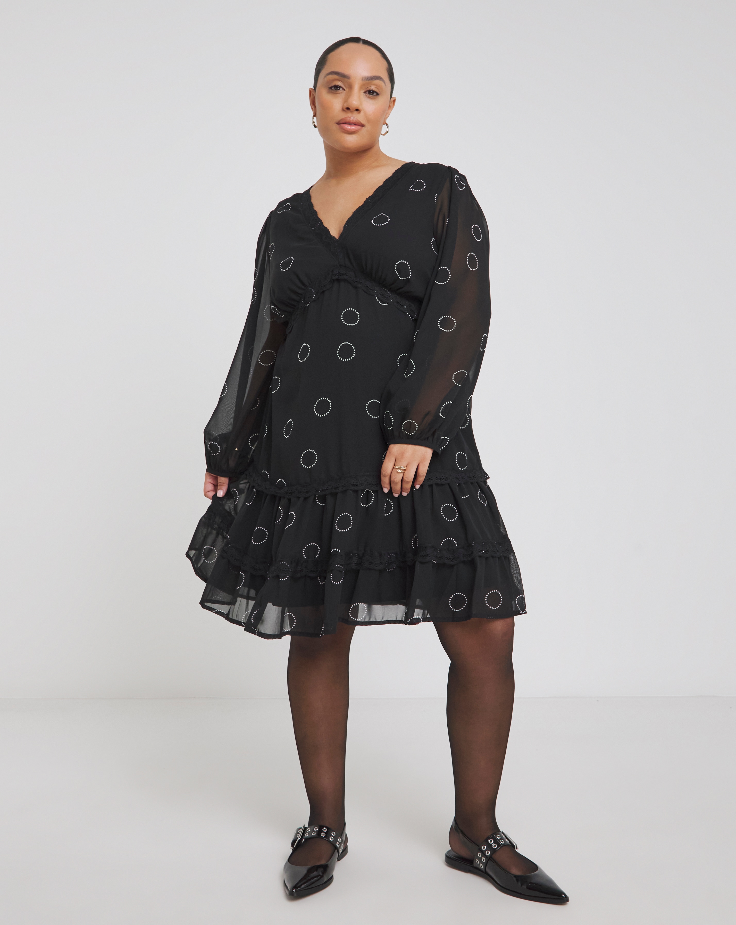 Simply Be - Women's Spot Print Georgette Skater Dress - Size 10 - Spot print - 100% Recycled Polyester