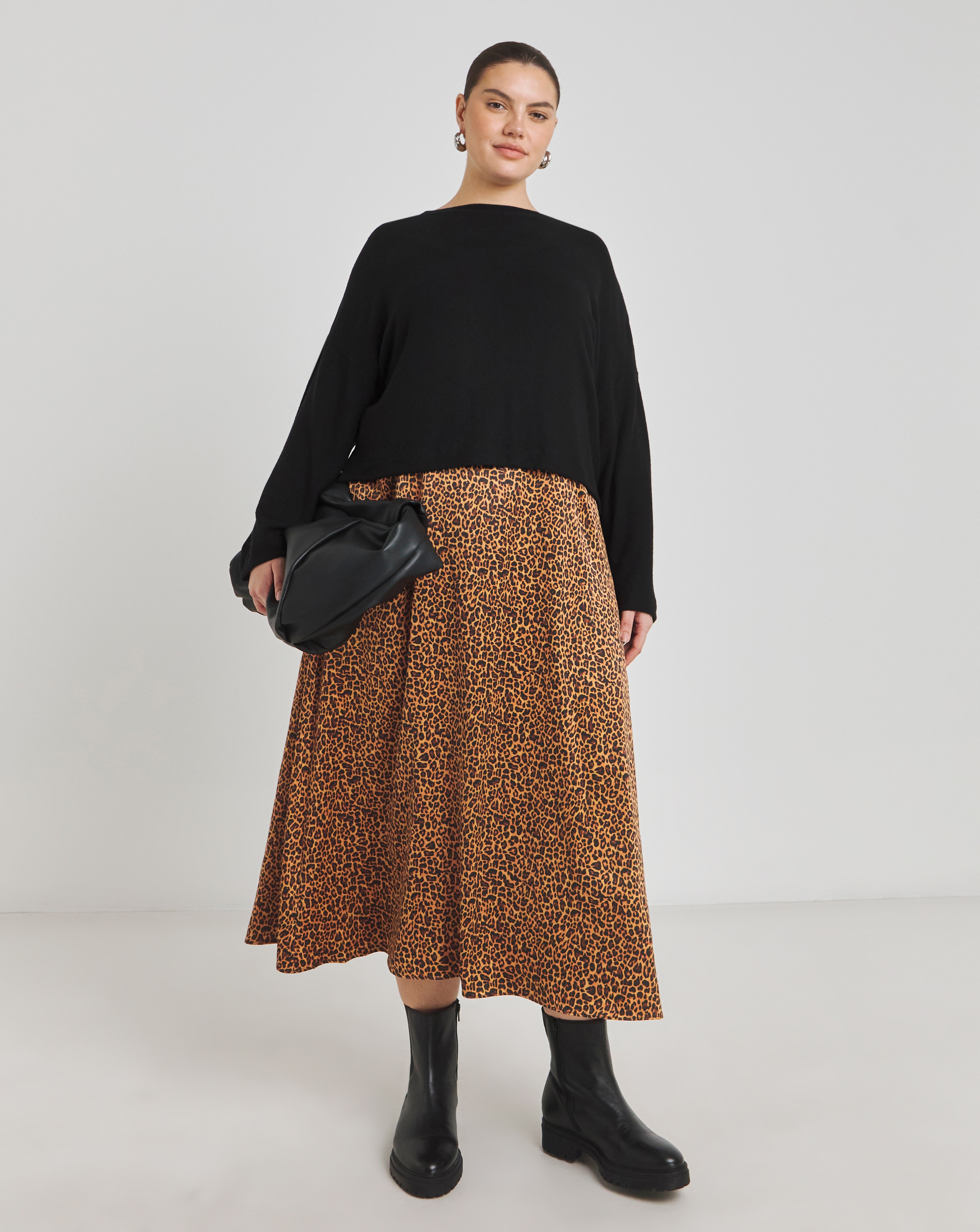 Simply Be - Women's 2 in 1 Leopard Slip Dress With Black Top - Size 10 - Black animal