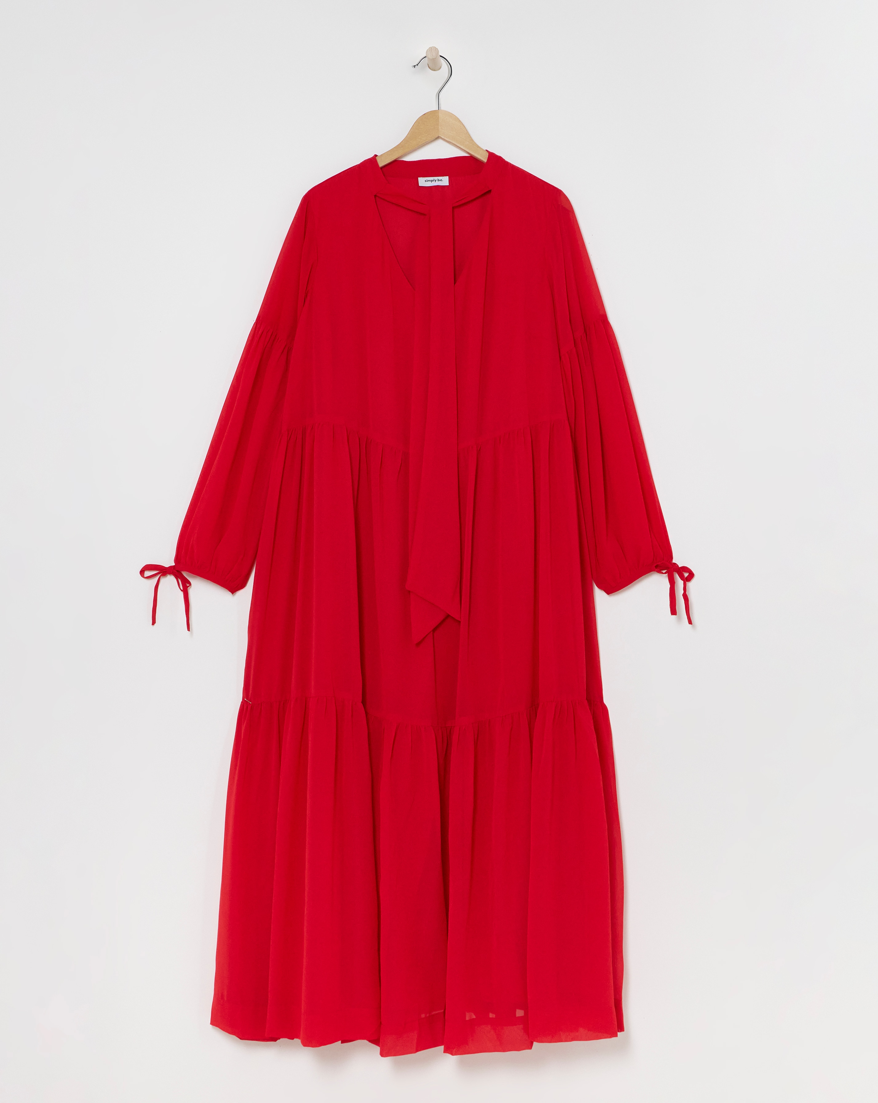 Simply Be - Women's Tiered Georgette Maxi Dress - Size 18 - Red - 100% Recycled Polyester