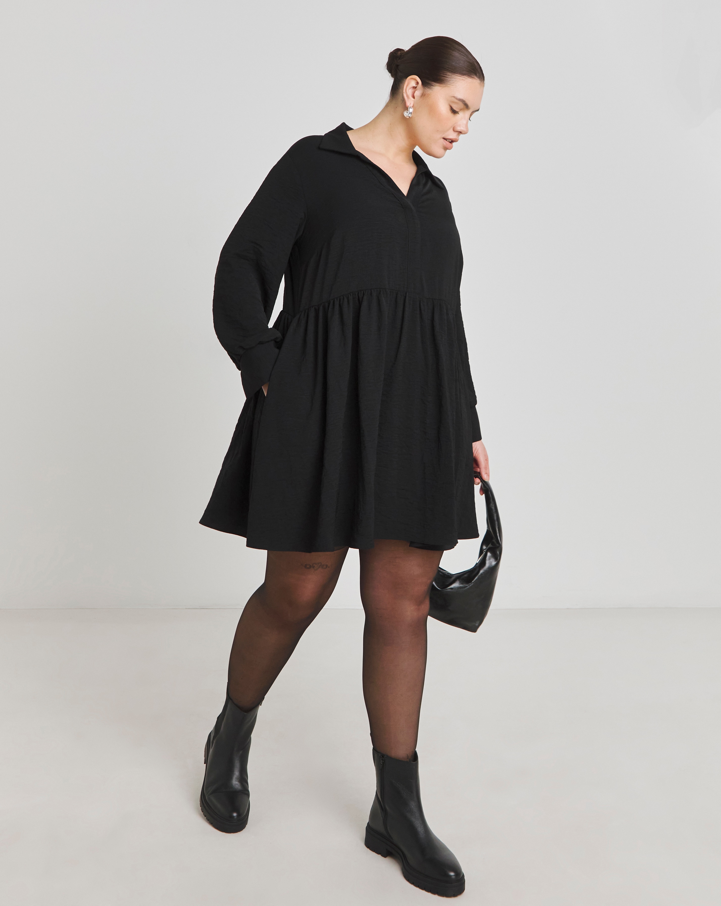 Simply Be - Women's Black Herringbone Smock Dress - Size 10 - Black - 100% Polyester