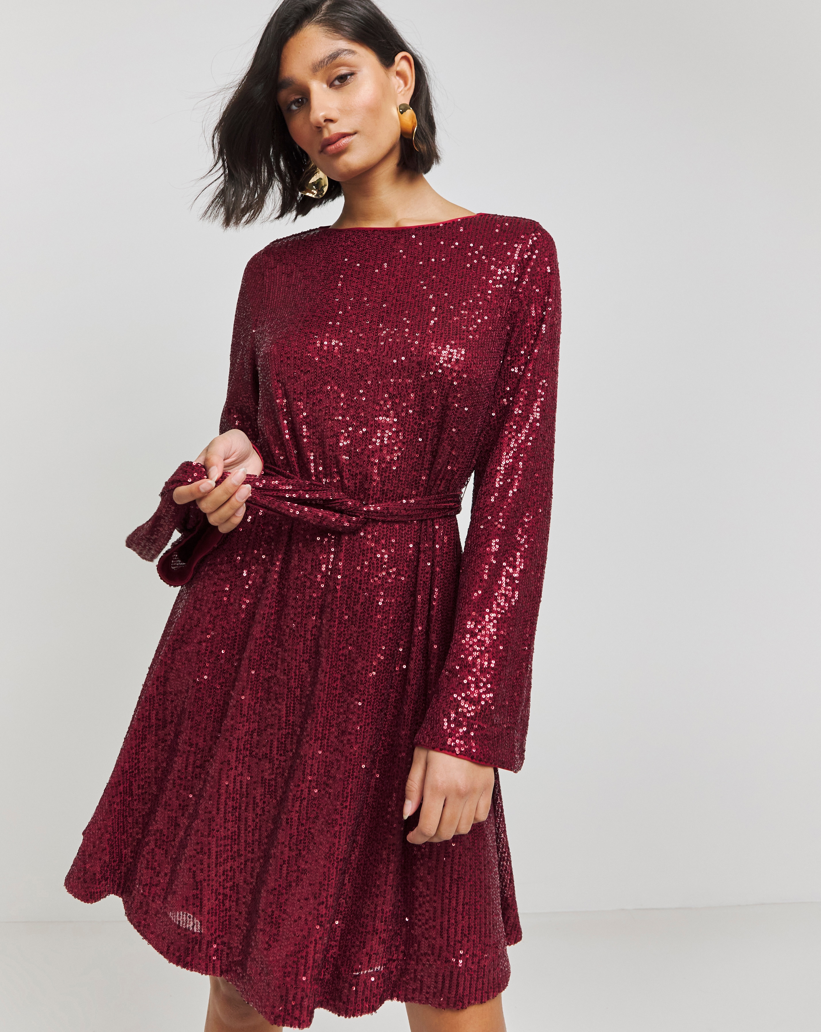 Simply Be - Women's Wine Sequin Skater Dress - Size 14 - Wine - 93% Polyester 7% Elastane