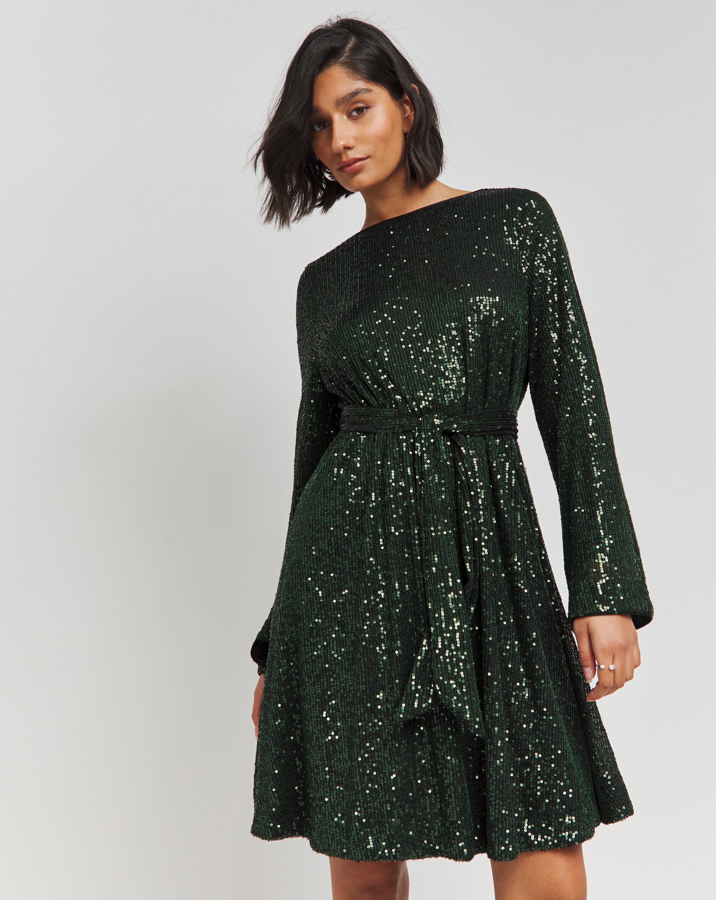 Simply Be - Women's Green Sequin Skater Dress - Size 14 - Green - 93% Polyester 7% Elastane