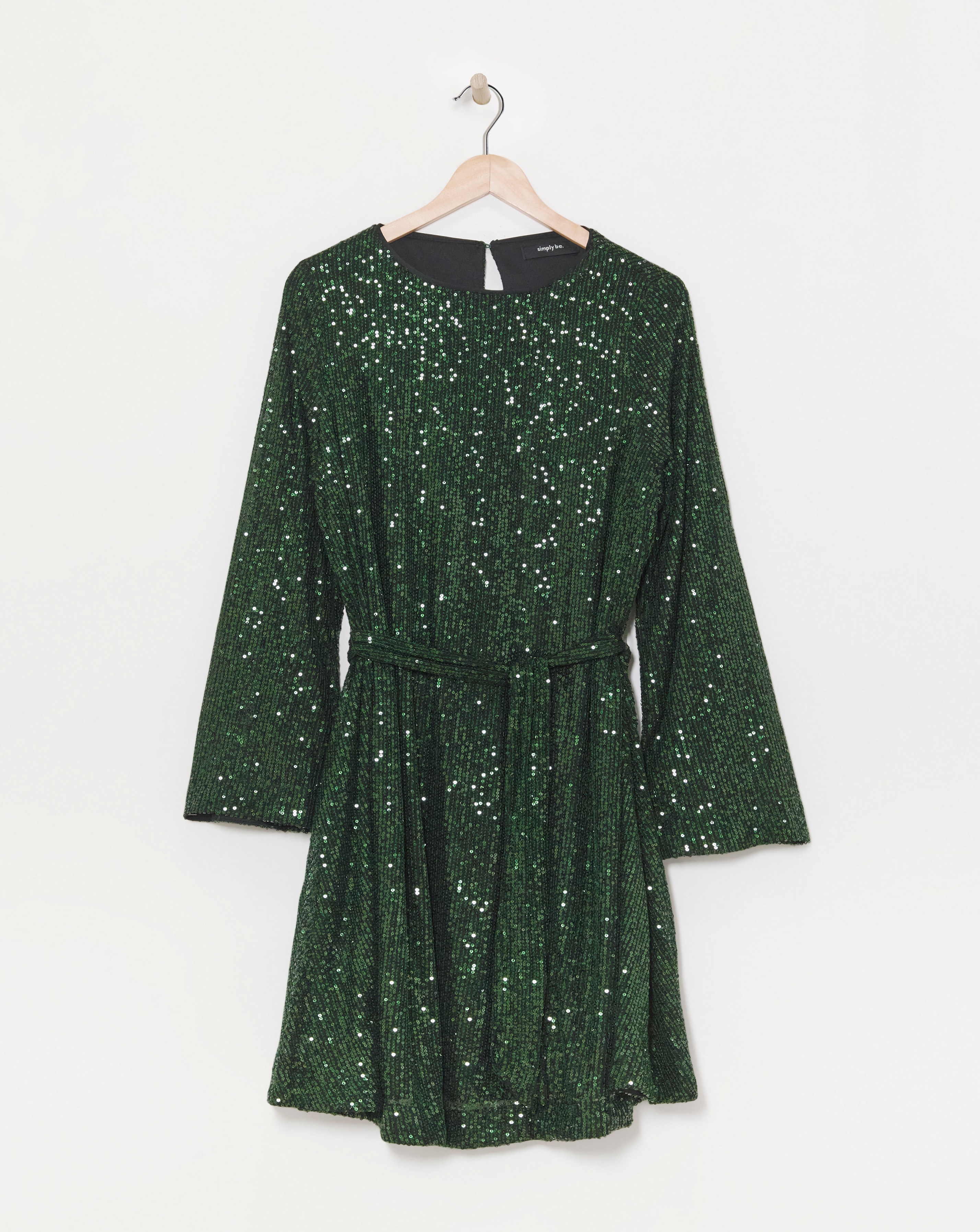 Simply Be - Women's Green Sequin Skater Dress - Size 14 - Green - 93% Polyester 7% Elastane
