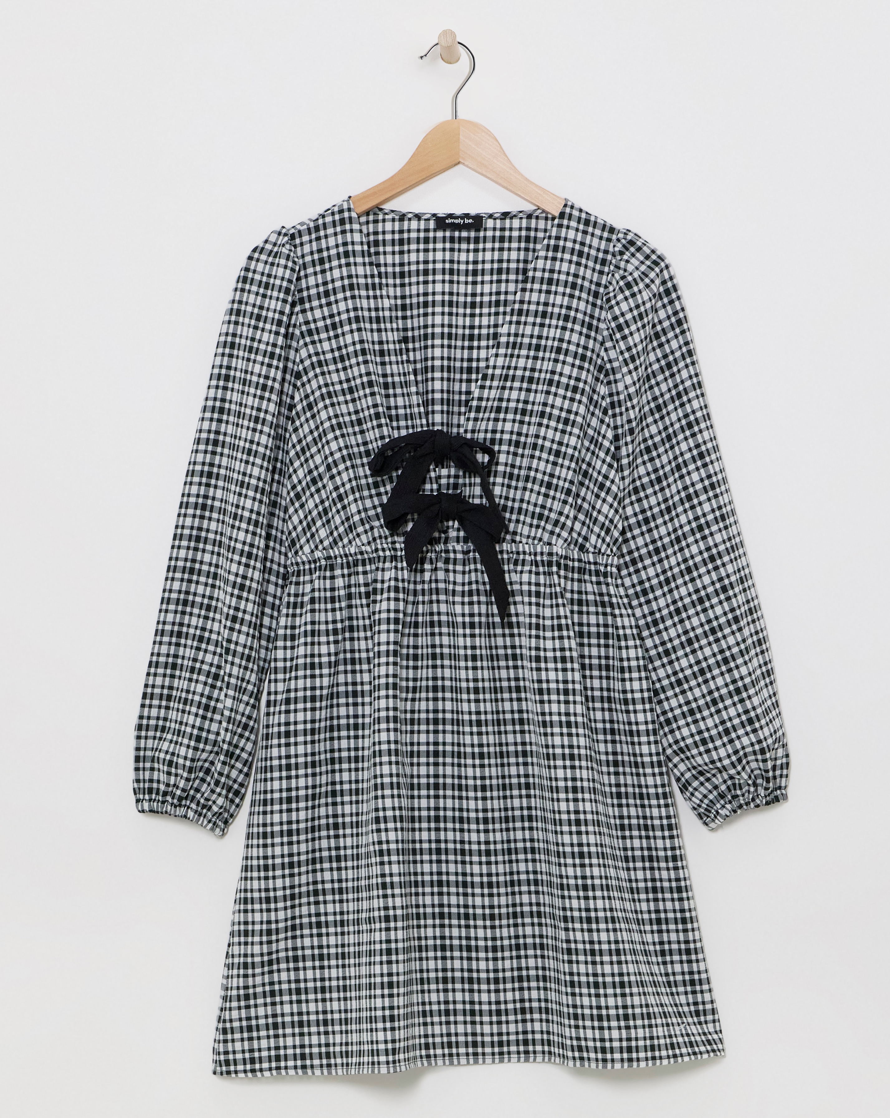 Simply Be - Women's Checked Bow Detail Skater Dress - Size 10 - Mono check - 97% Polyester 3% Elastane