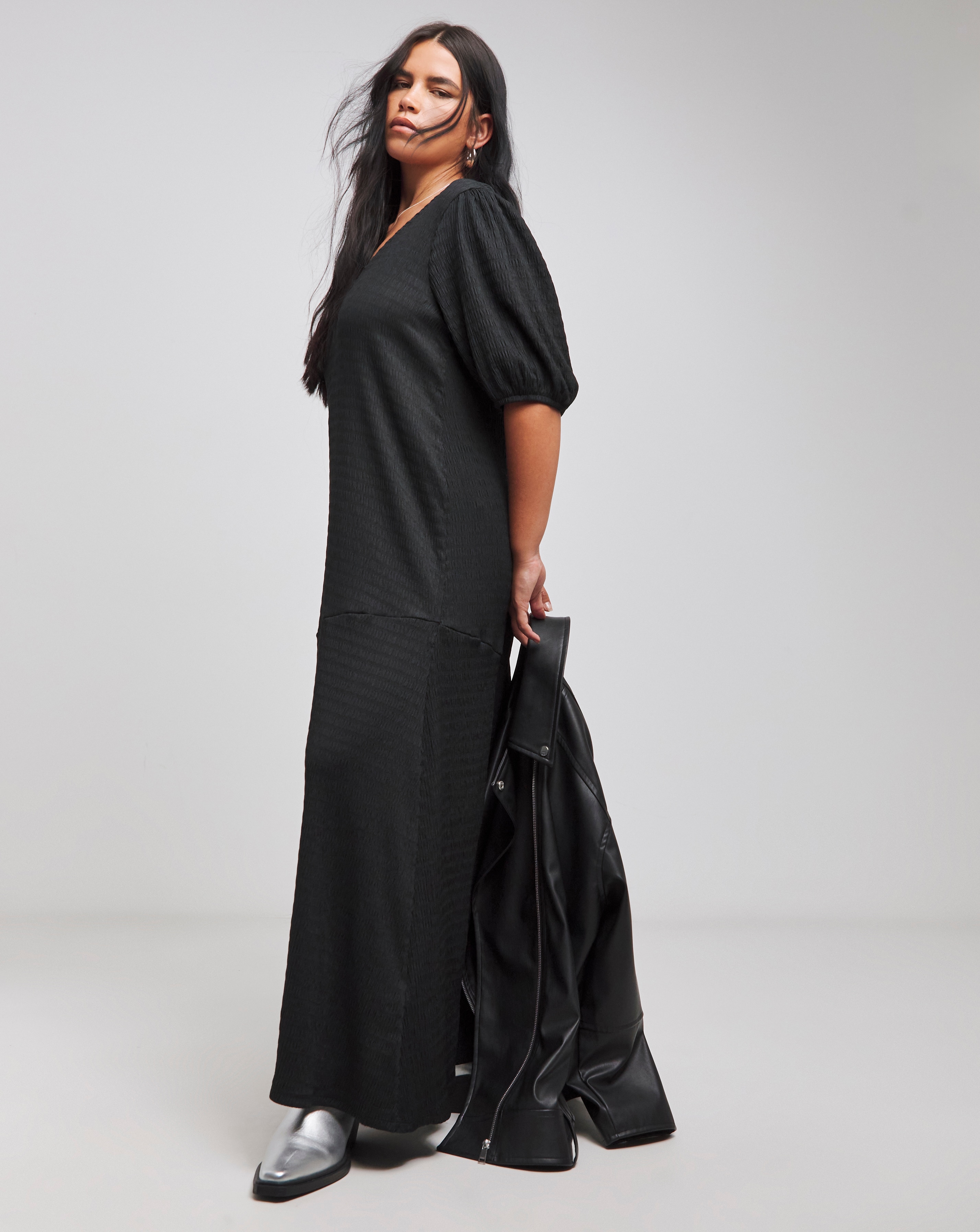 Simply Be - Women's Textured Jersey Maxi Dress - Size 10 - Black - 96% Recycled Polyester 4% Elastane