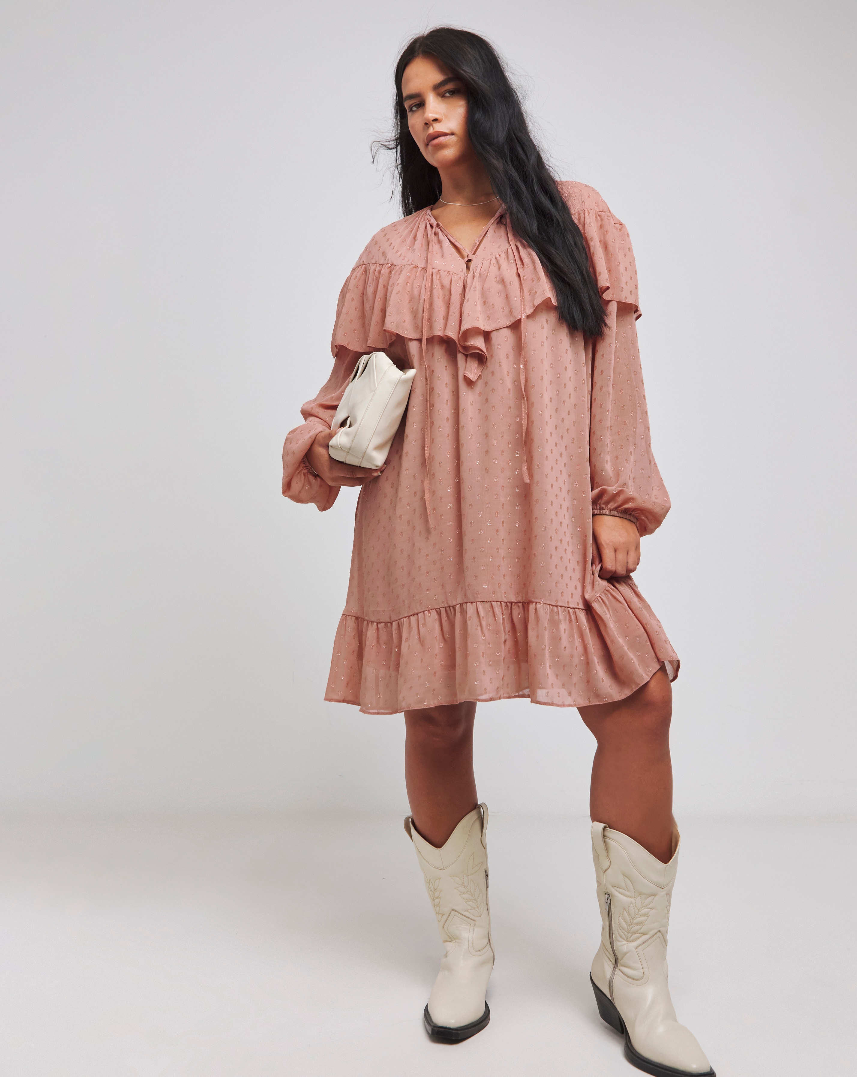 Simply Be - Women's Lurex Dobby Frill Smock Dress - Size 10 - Pink