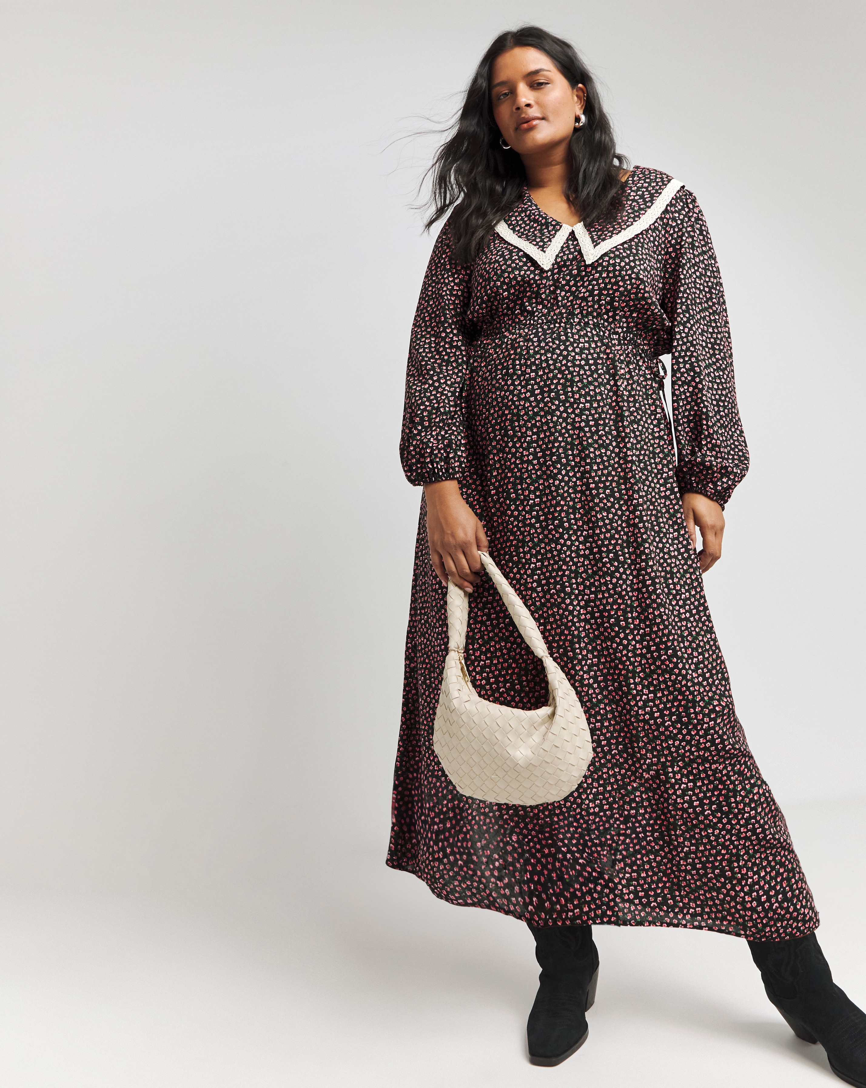 Simply Be - Women's Printed Collared Midaxi Dress - Size 10 - Black print - 100% Viscose