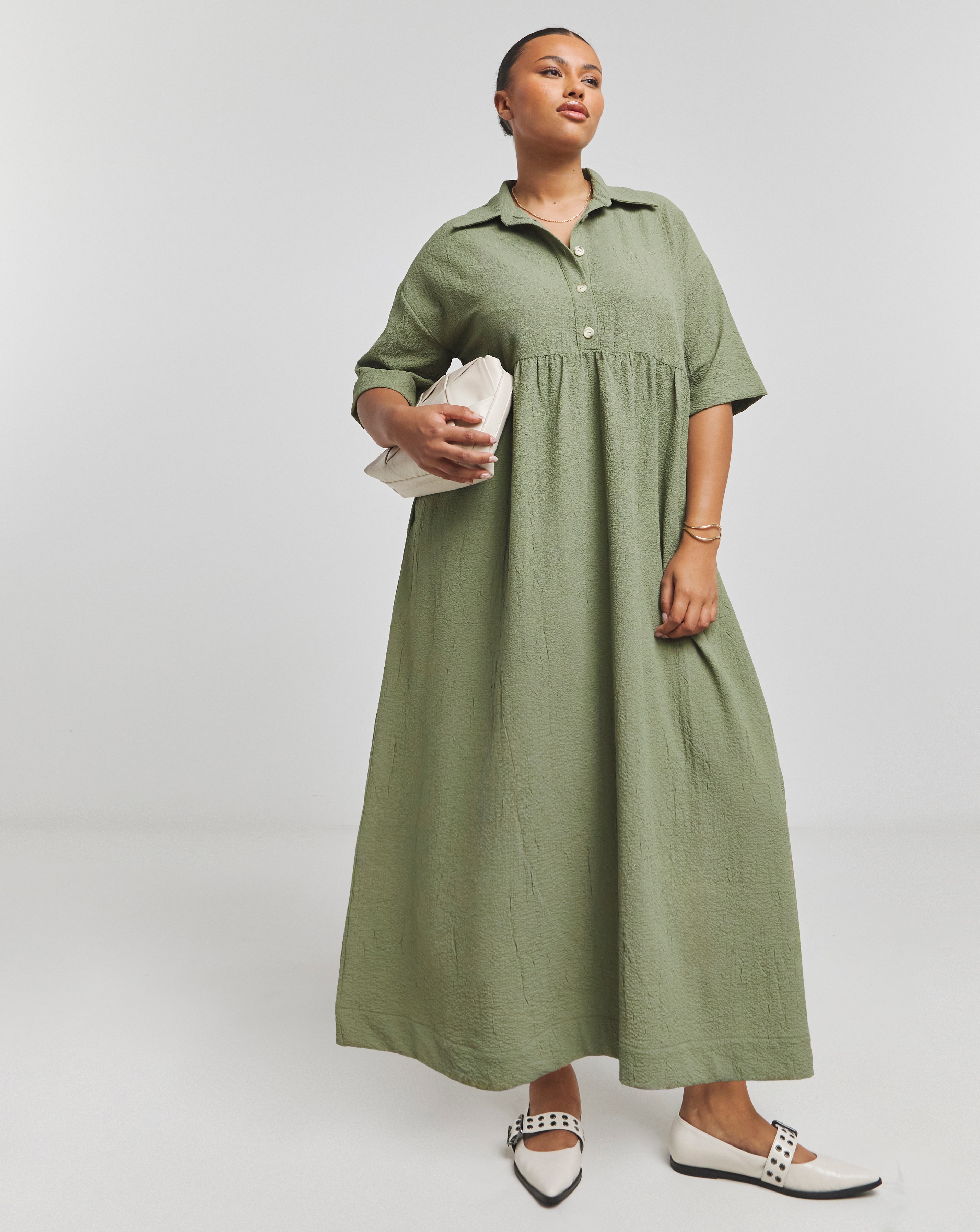 Simply Be - Women's Utility Midi Shirt Dress - Size 10 - Khaki - 99% Cotton 1% Elastane