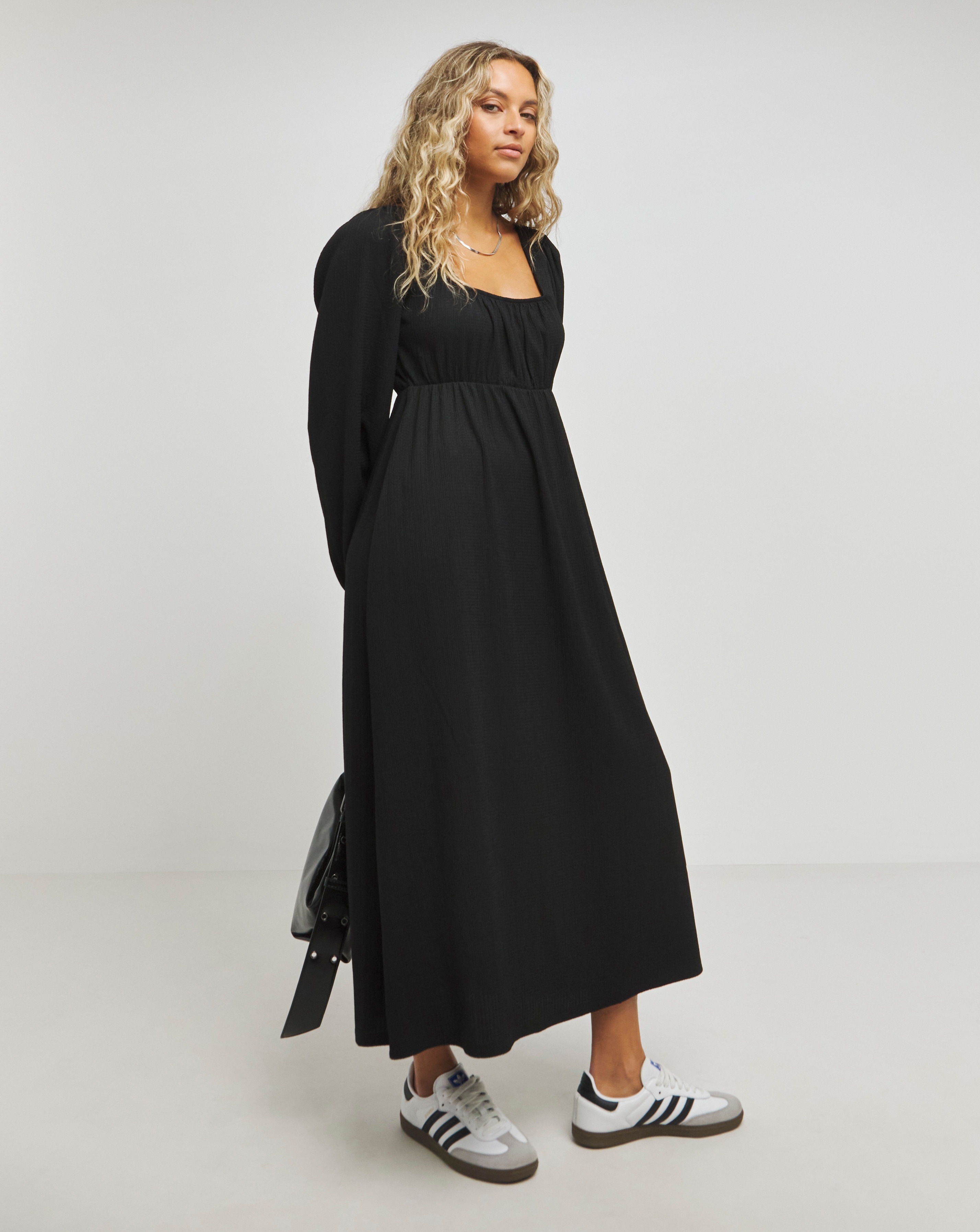 Simply Be - Women's Black Waffle Midi Dress - Size 10 - Black - 98% Recycled Polyester 2% Elastane