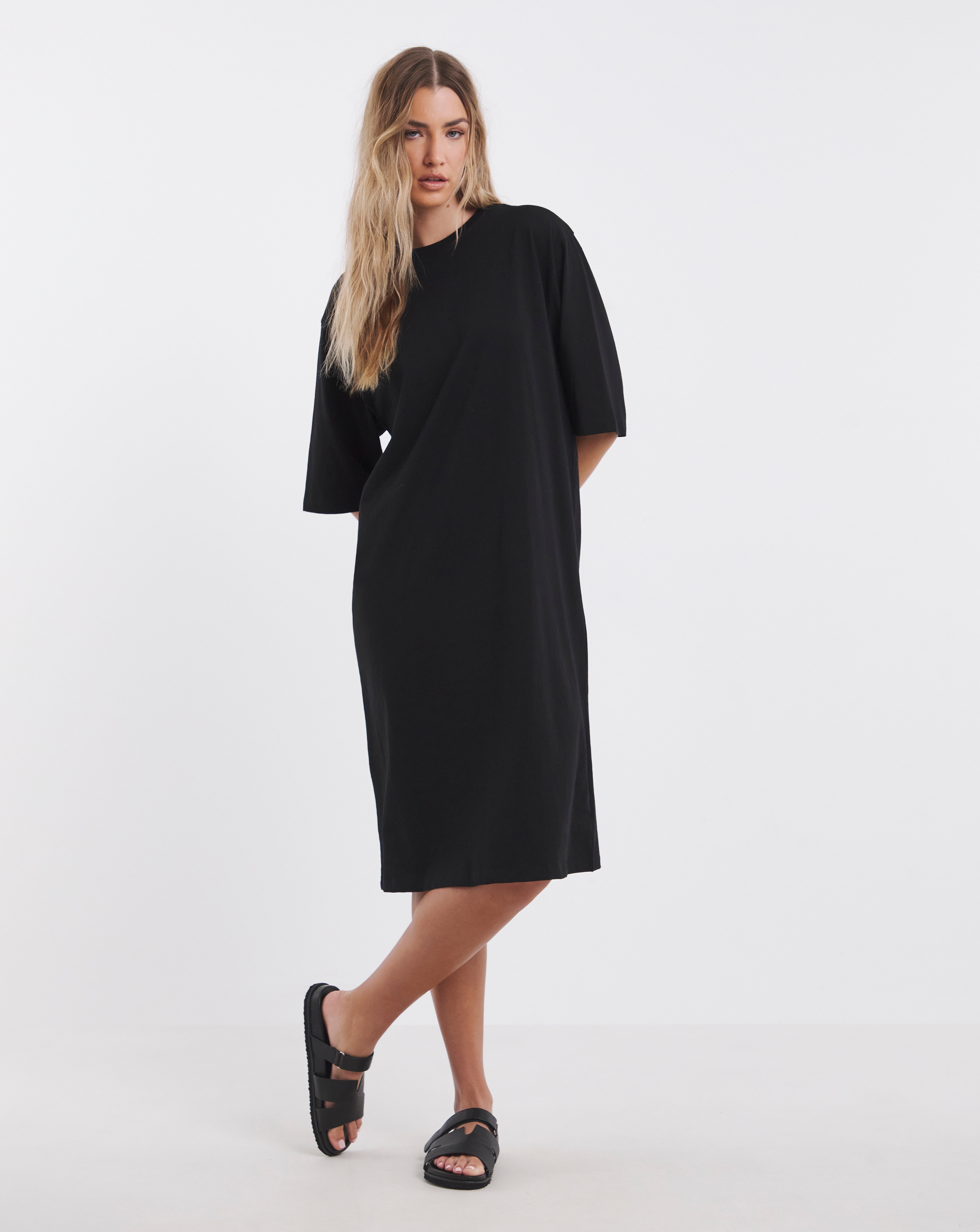 Simply Be - Women's Black Midi T-Shirt Dress - Size 10 - Black - 100% Cotton