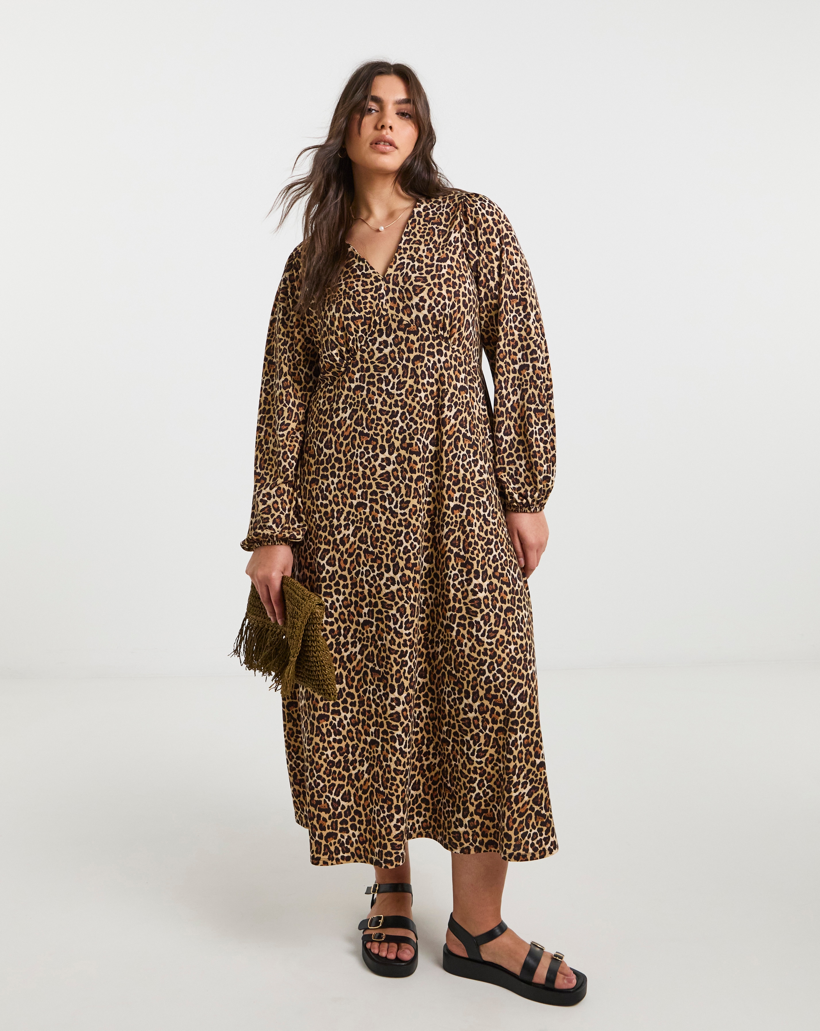 Simply Be - Women's Leopard Supersoft Midi Dress - Size 12 - Leopard - 95% Recycled Polyester 5% Elastane