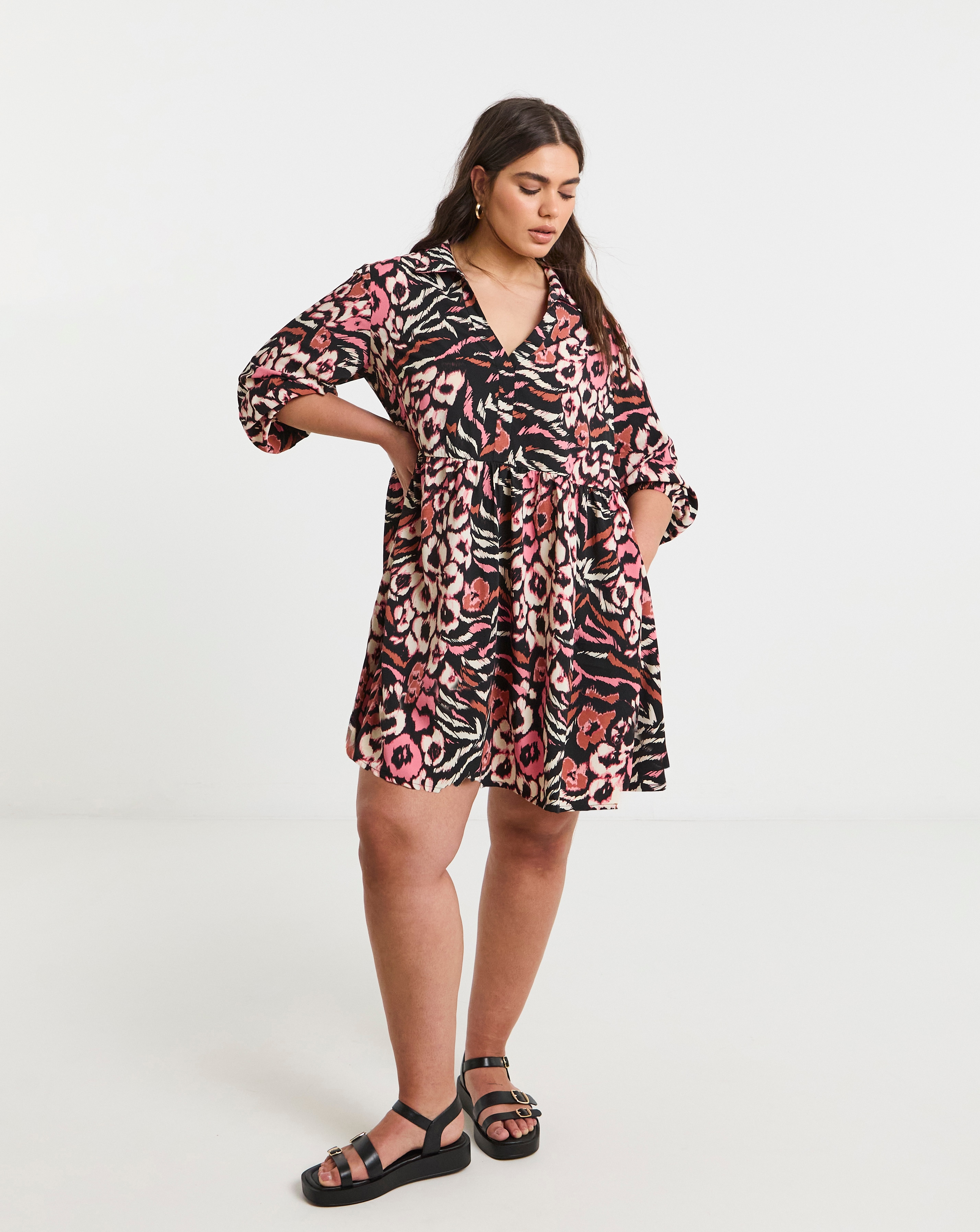 Simply Be - Women's Animal Woven Shirt Dress - Size 10 - Animal print - 100% Recycled Polyester