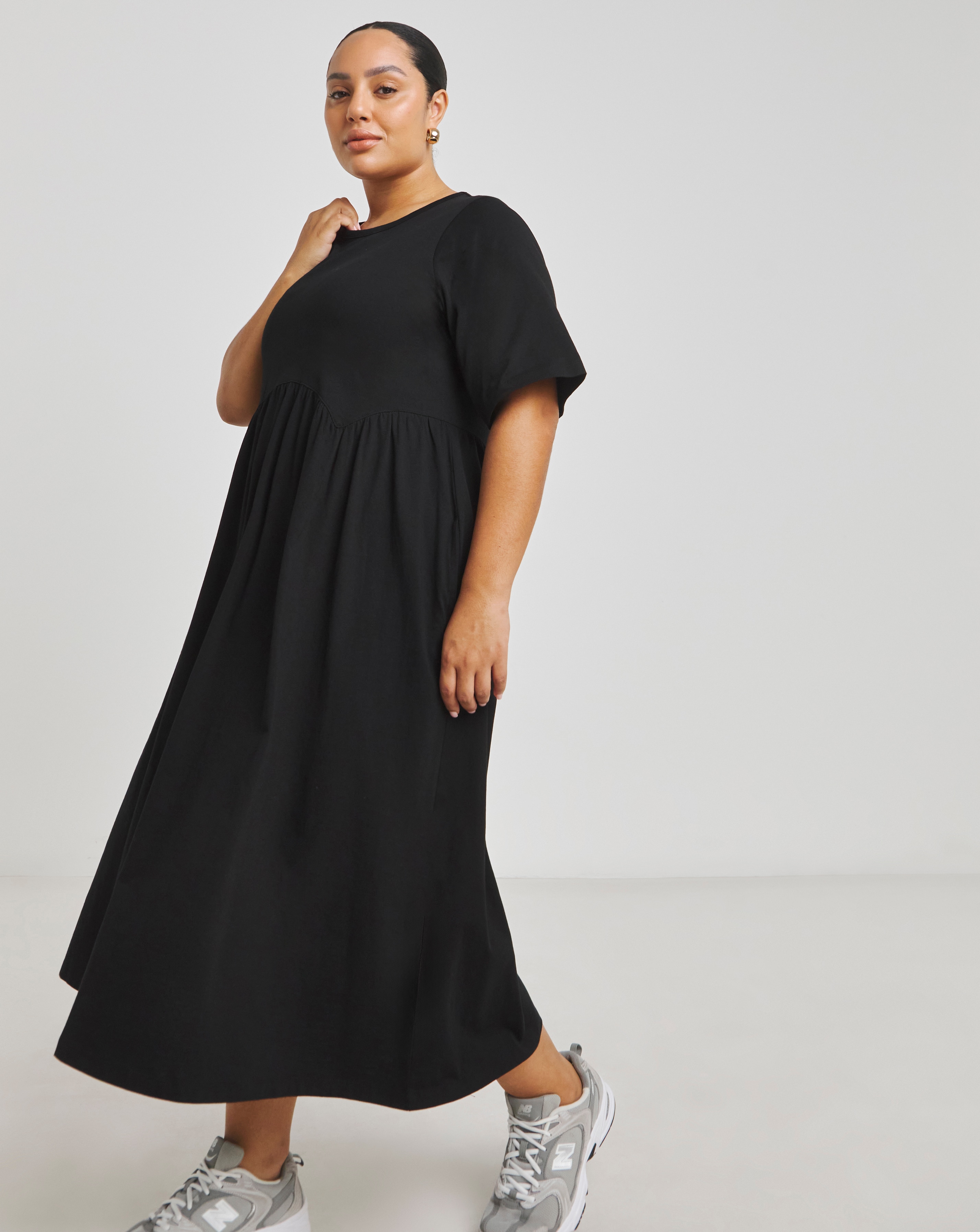 Simply Be - Women's Black Jersey Smock Midi Dress - Size 14 - Black - 100% Cotton