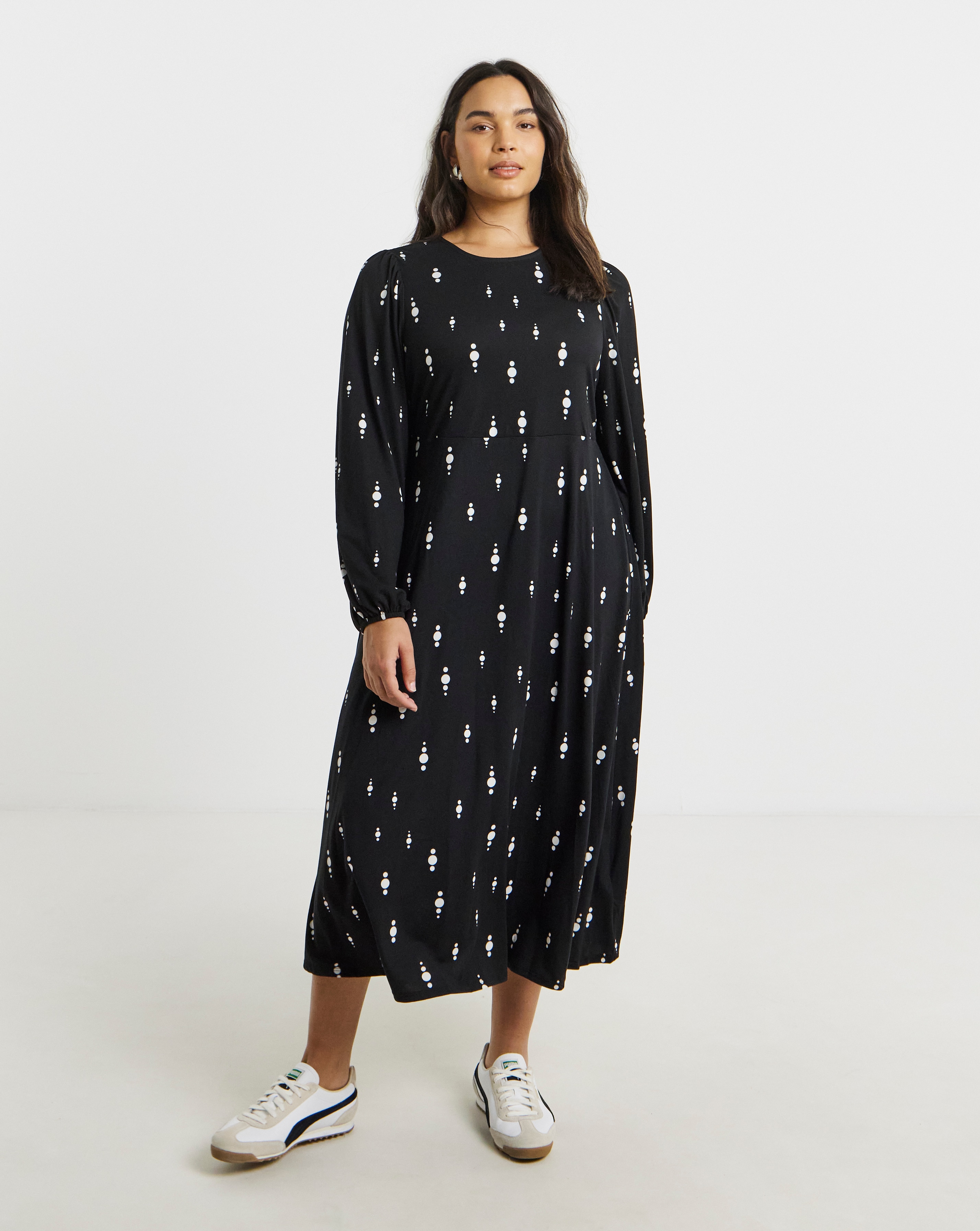 Simply Be Black Print Midi Dress