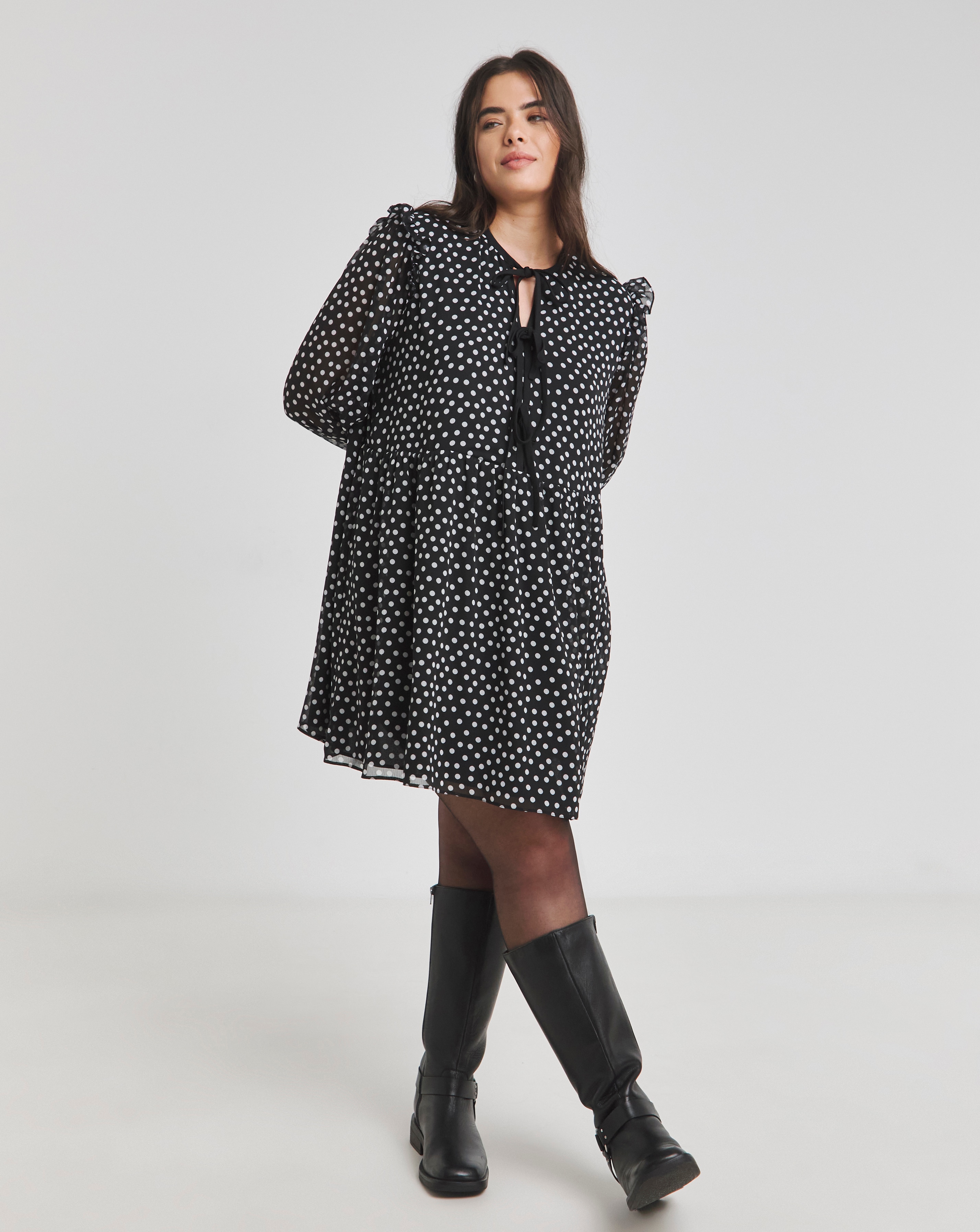 Simply Be - Women's Bow Front Georgette Skater - Size 12 - Spot print