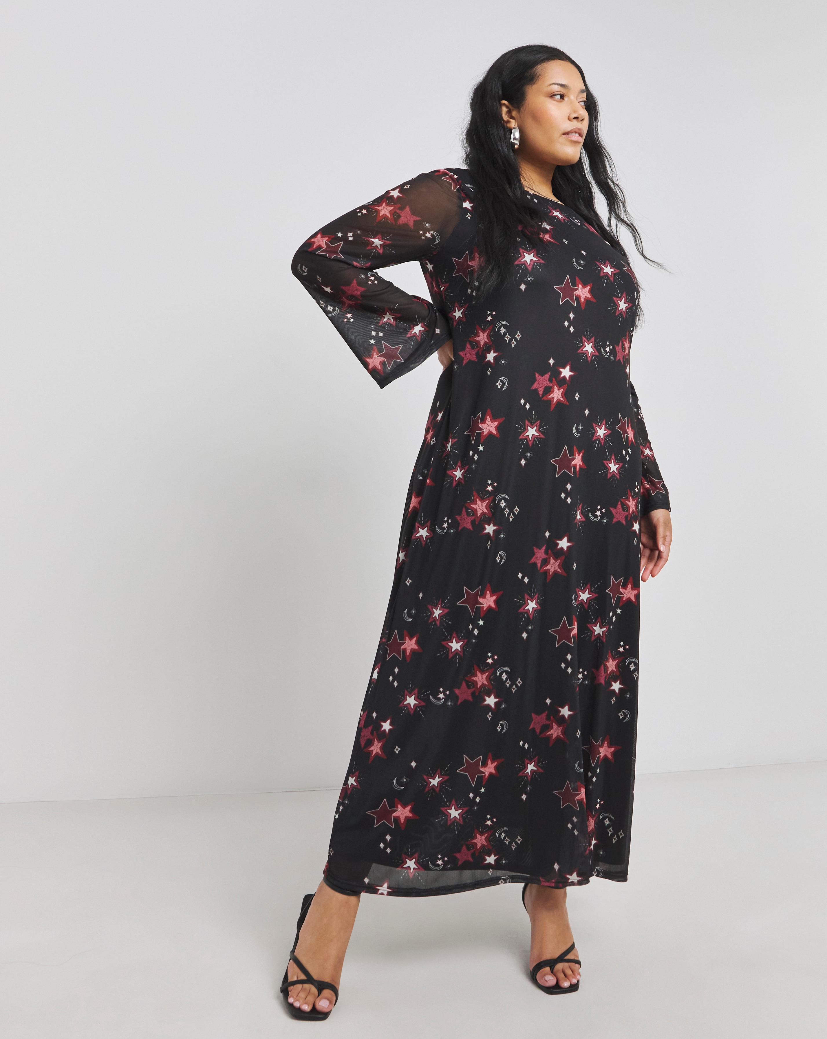 Simply Be - Women's Printed Mesh Maxi Dress - Size 10 - Star print - 96% Recycled Polyester 4% Elastane