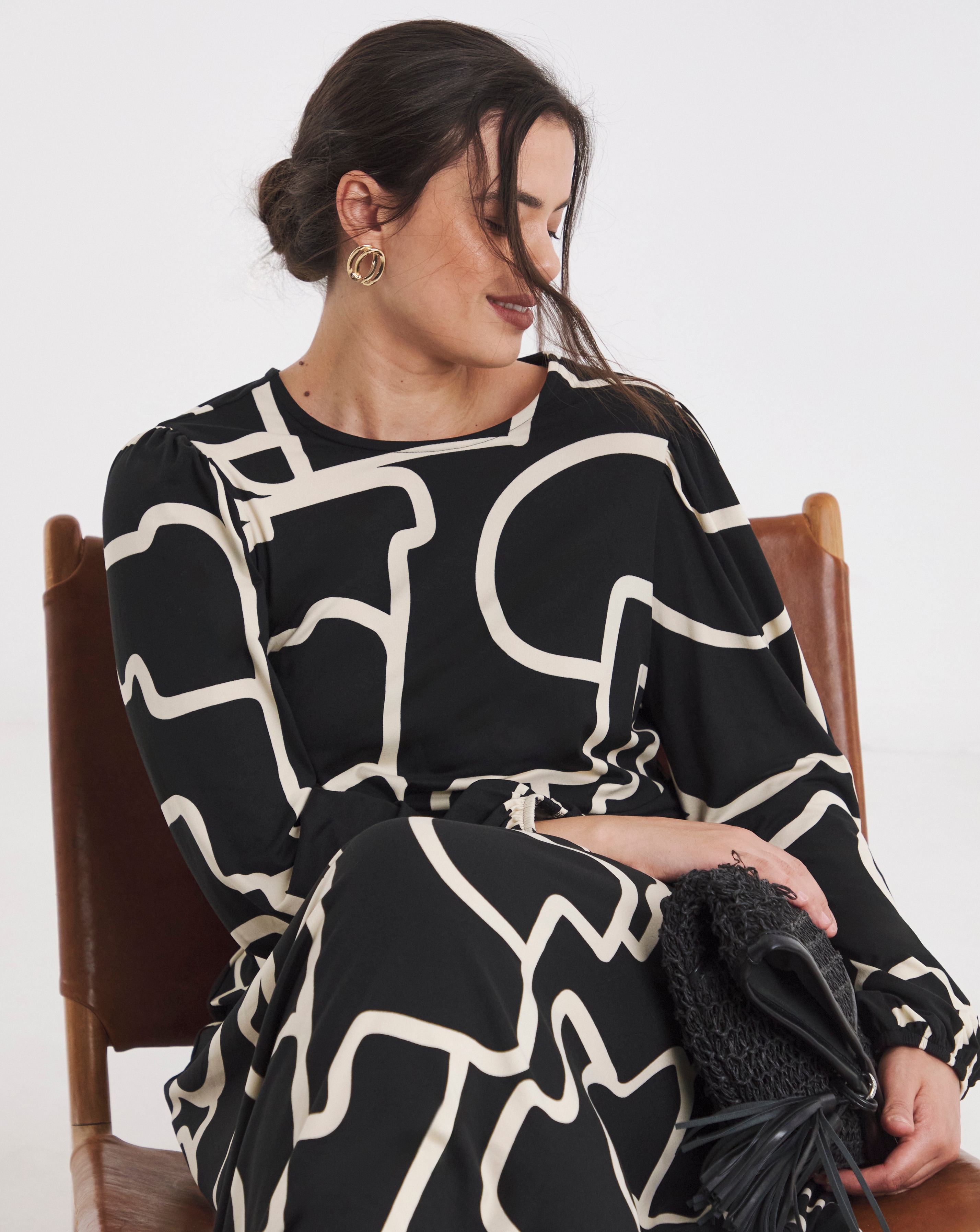 Simply Be - Women's Black Print Supersoft Midi Dress - Size 10 - Black print - 98% Polyester 2% Elastane